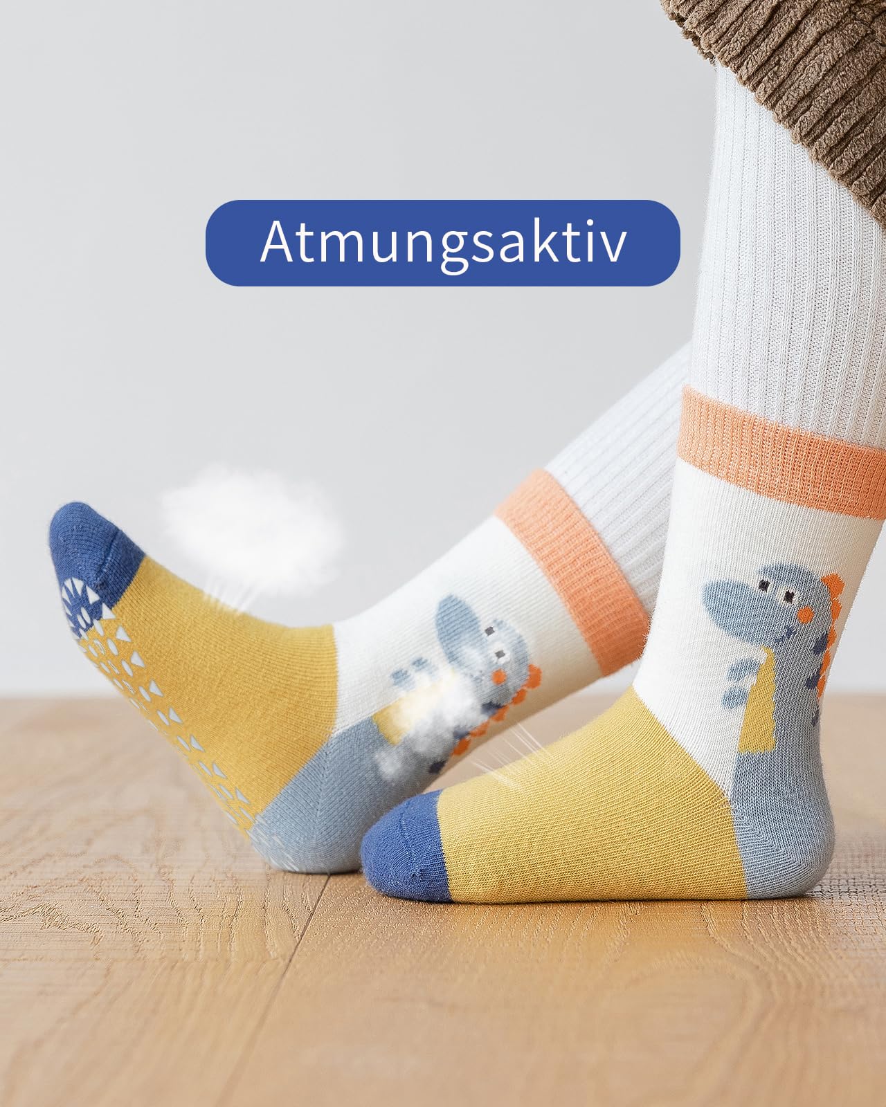 Kyopp 5 Paar Stoppersocken Kinder Baumwolle Socken Jungen Mädchen ABS Anti Rutsch Socken Tiermotive 25-37EU
