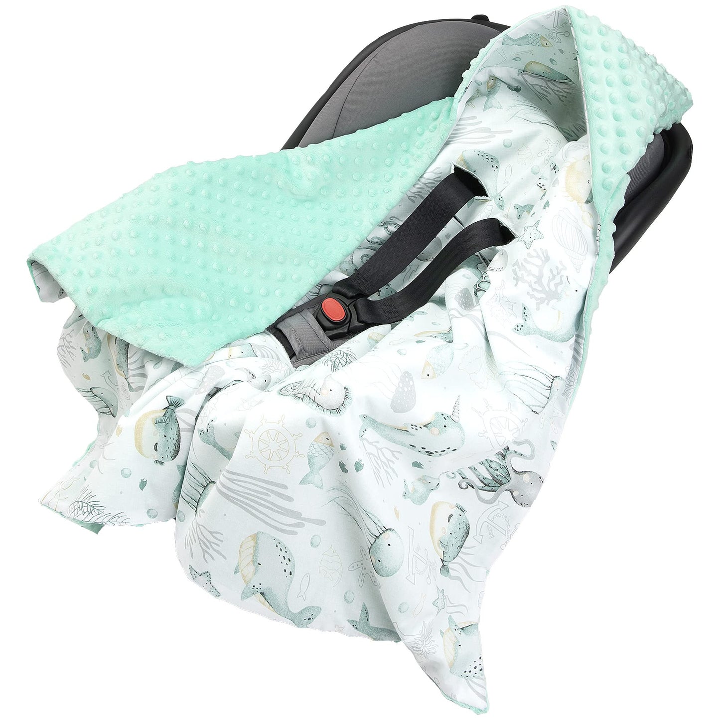 Medi Partners Einschlagdecke Baby Babyschale 100% Baumwolle für Sommer 85x85cm Kinderwagen Kuscheldecke universal Baby Decke Einschlagdecken Babydecke Buggy Autositz (weiße Sterne mit grauen Minky