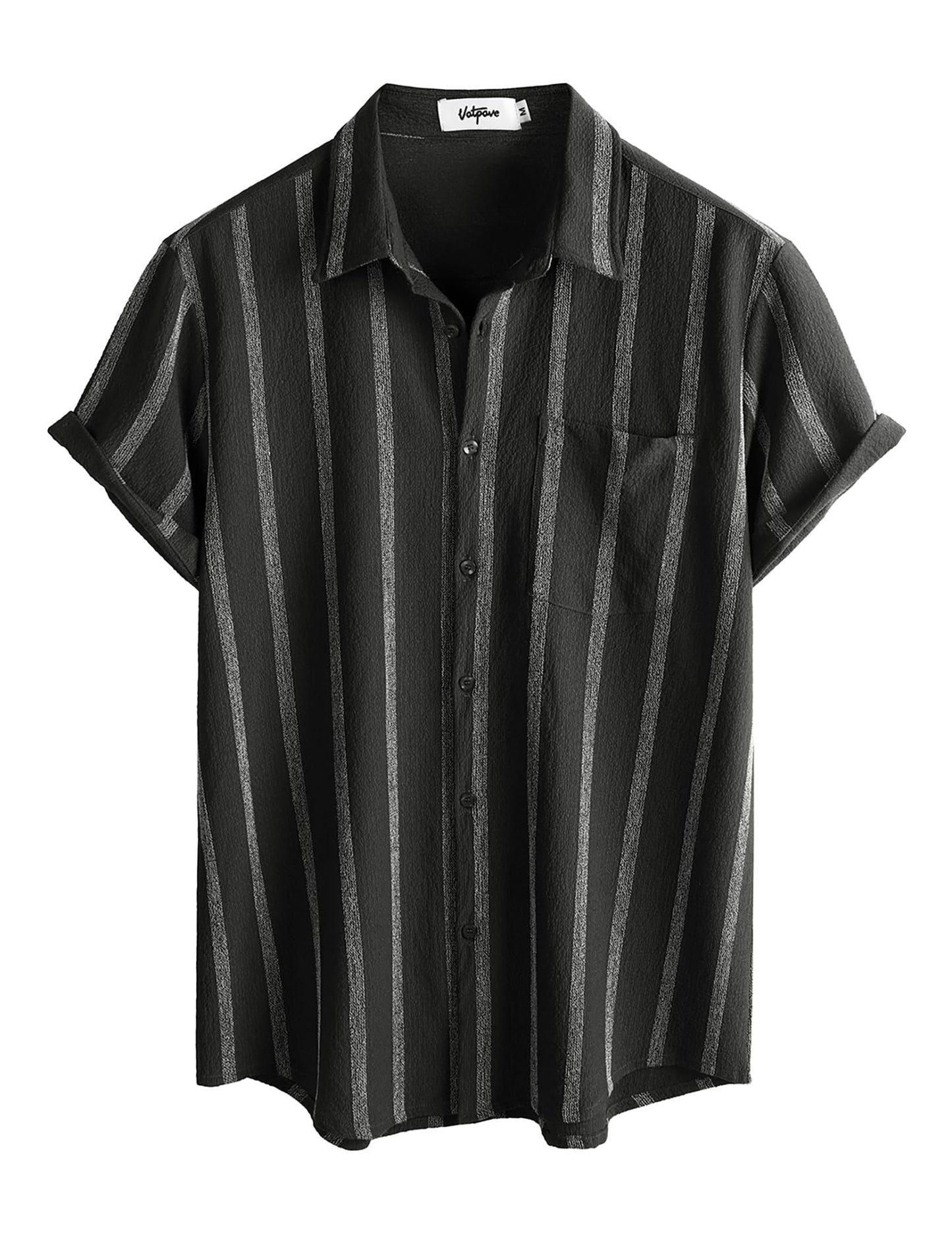 VATPAVE Herren Sommer Gestreifte Hemden Button Down Kurzarm Vintage Strand Hawaii Hemden mit Tasche
