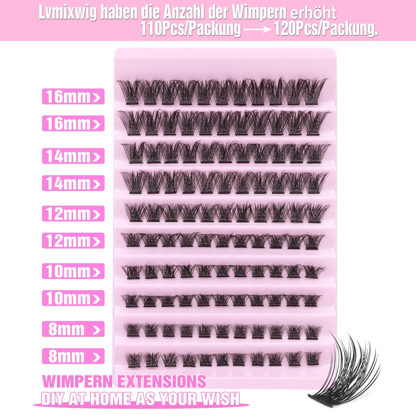 Wimpern Extensions Set Künstliche Wimpern Natürliche DIY Wimpernverlängerung Cluster Wimpern 16MM Individuelle Lashes Kit 40D Nerz Wimpern Fluffy mit Lash Bond und Seal Lash Tweezers