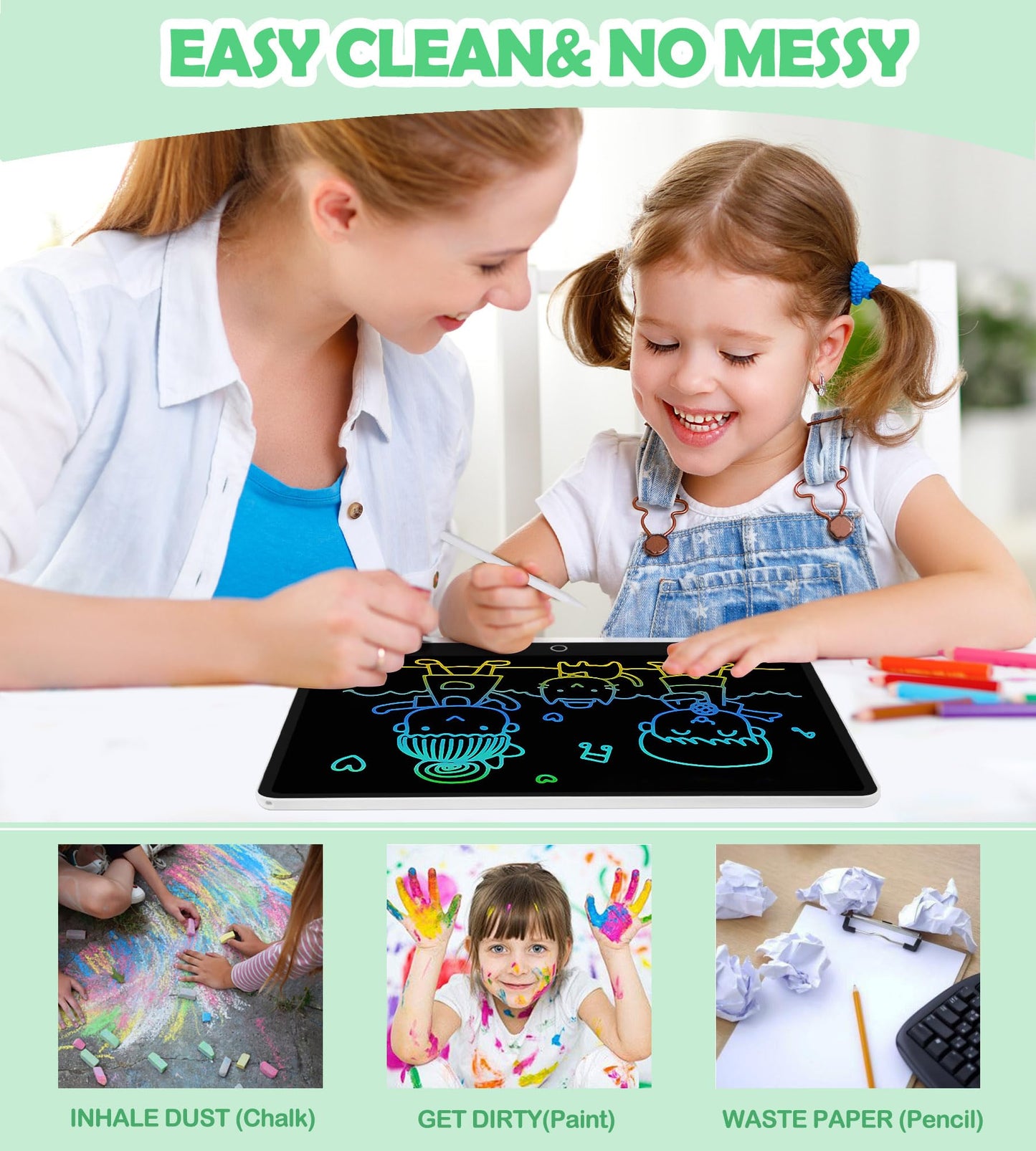 Colourful LCD Writing Board Children 16 Inch Painting Board Magic Board Digital Drawing Writing Tablet Electronic Graphic Tablet 3-12 Year Old Girls Boys Children's Toy Gifts