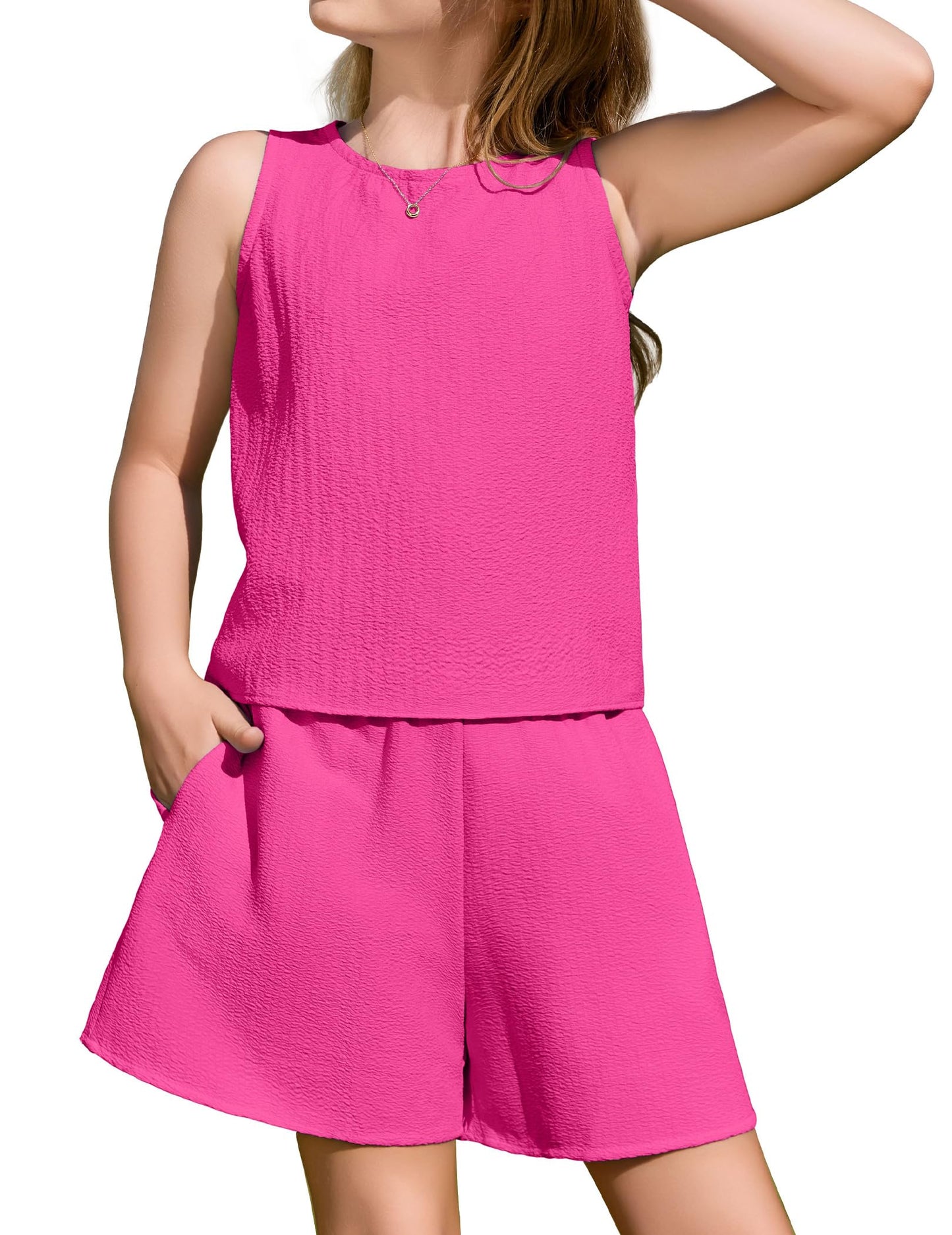 Arshiner Bekleidungssets Mädchen Sommer Lässige Mode Kinder Zweiteilig Kleidung Sets Shorts Einfarbig Tanktop und Shorts Sets Kinder 2-teiliges Strand-Outfits 5-13 Jahre