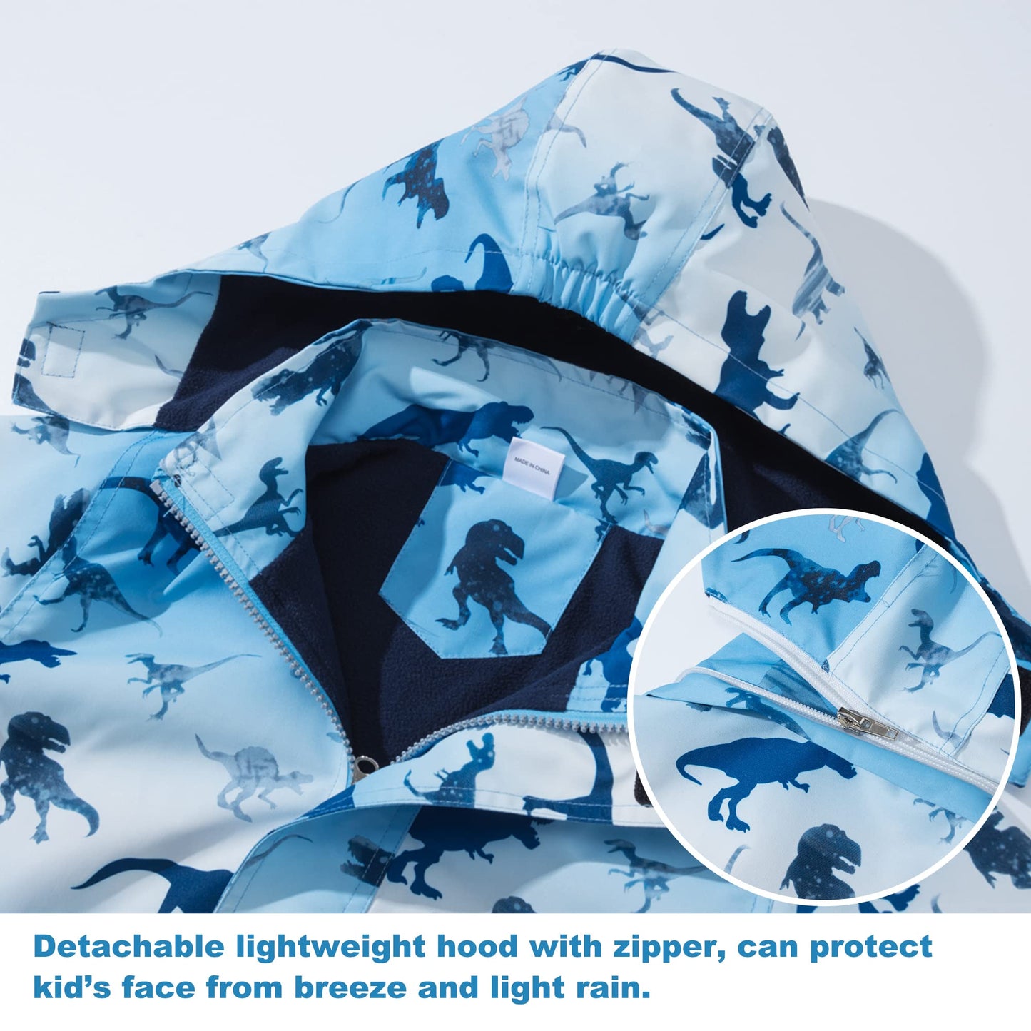 Regenjacke Kinder, Kapuzen Outdoor Wasserdichte Jacke Jungen Softshelljacke Kinder Fleecefütterung Übergangsjacke Gefütterte Regenjacke Regenmantel mit Kapuze 9-10 Jahre