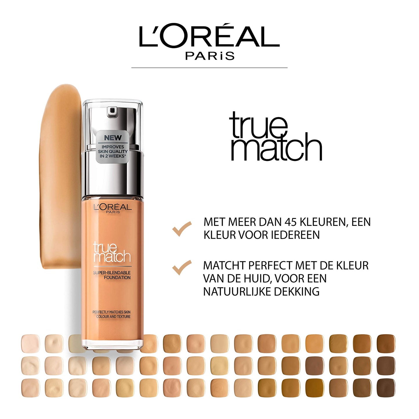 L'Oréal Paris Make up, Flüssige Foundation mit Hyaluron und Aloe Vera, Perfect Match Make-Up, 3.N Creamy Beige, 30 ml