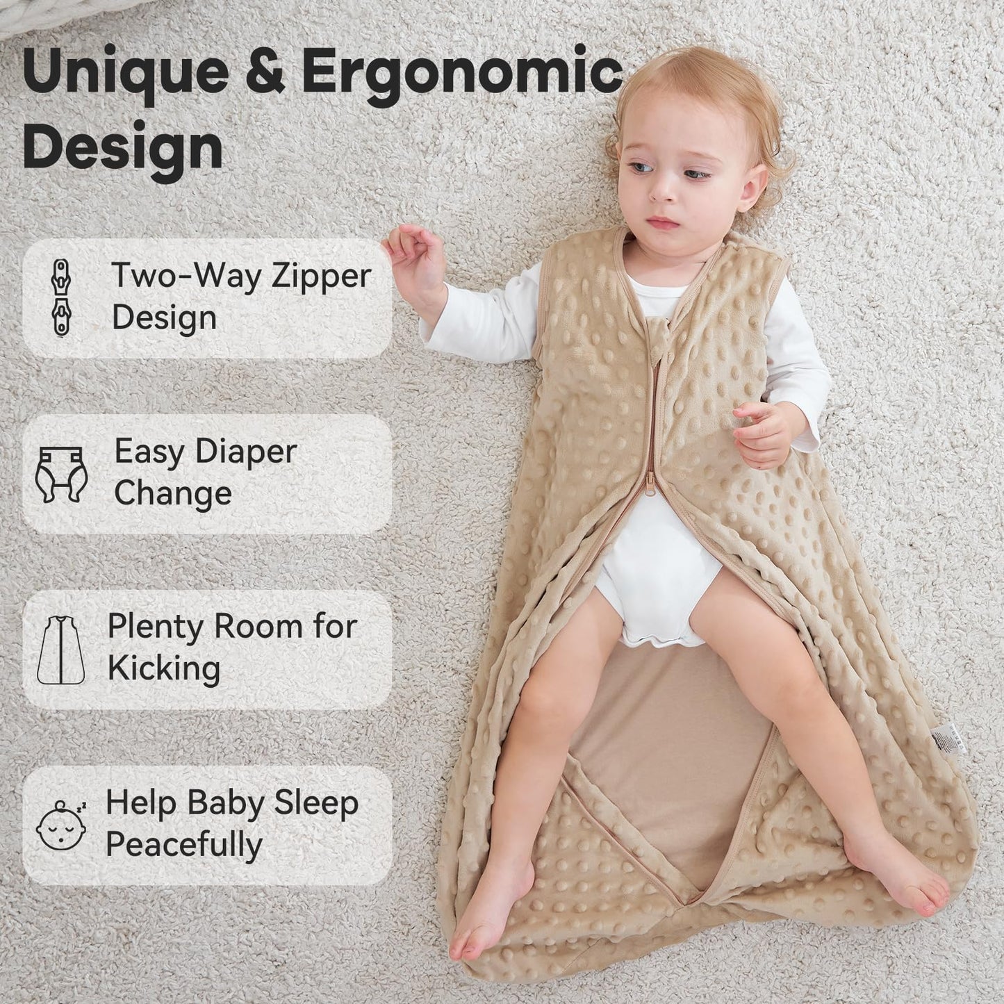 Unnivoll Schlafsack Baby 1.5 Tog Babyschlafsack 0-6 Monate 2er Pack Schlafsack Winter Herbst 67 cm für Jungen Mädchen Neugeborene Kaffee