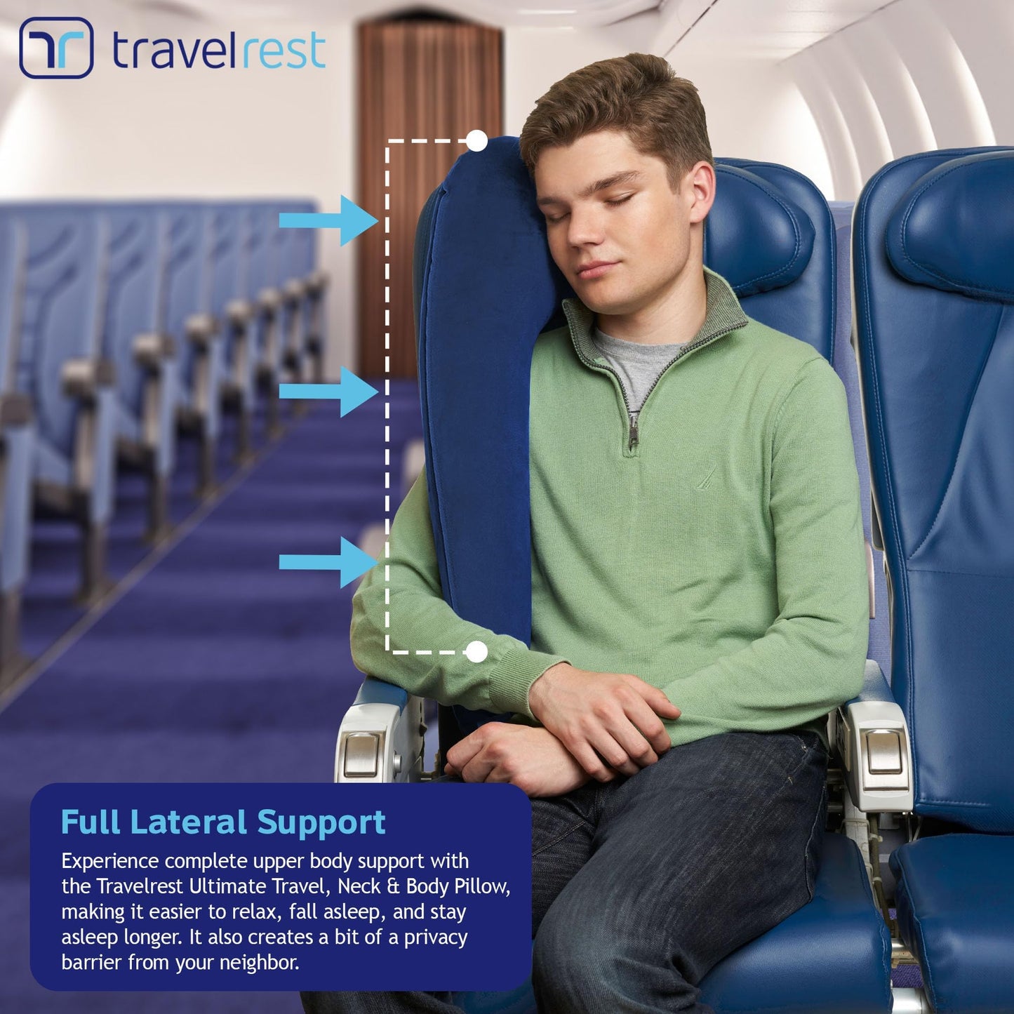 TRAVELREST Ultimatives Reisekissen für Nacken und Körper, Flugzeug- und Autositze, aufblasbar, platzsparend, zum Schlafen auf Langen Flügen, Nickerchen auf Roadtrips, für Reisen im Auto und Bus, blau