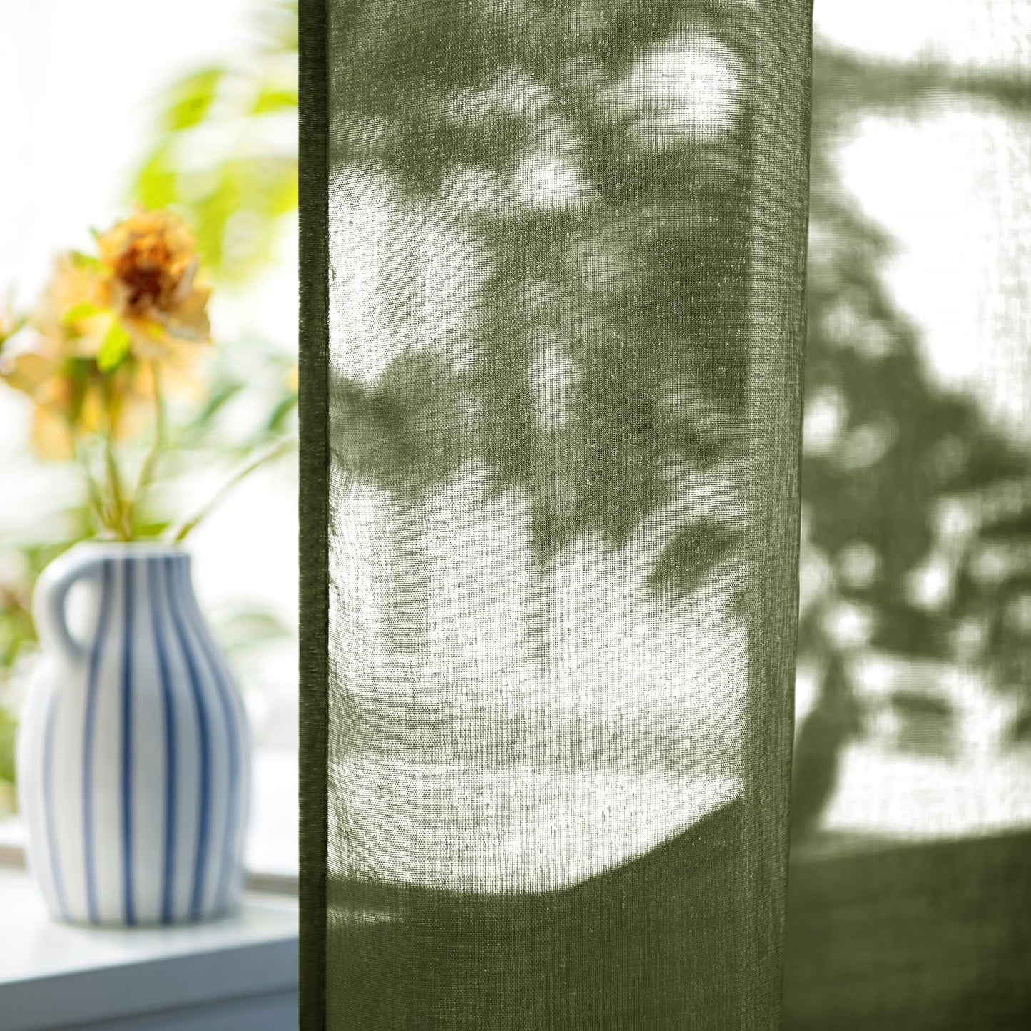 Woaboy Voile Curtains, Short Curtains, Transparent Living Room with Eyelets, Store Curtains for the Bedroom, Eyelet Curtain, Panel Curtain, Loop Curtains, Modern, Set of 2, 140 x 145 cm (W x H), Beige
