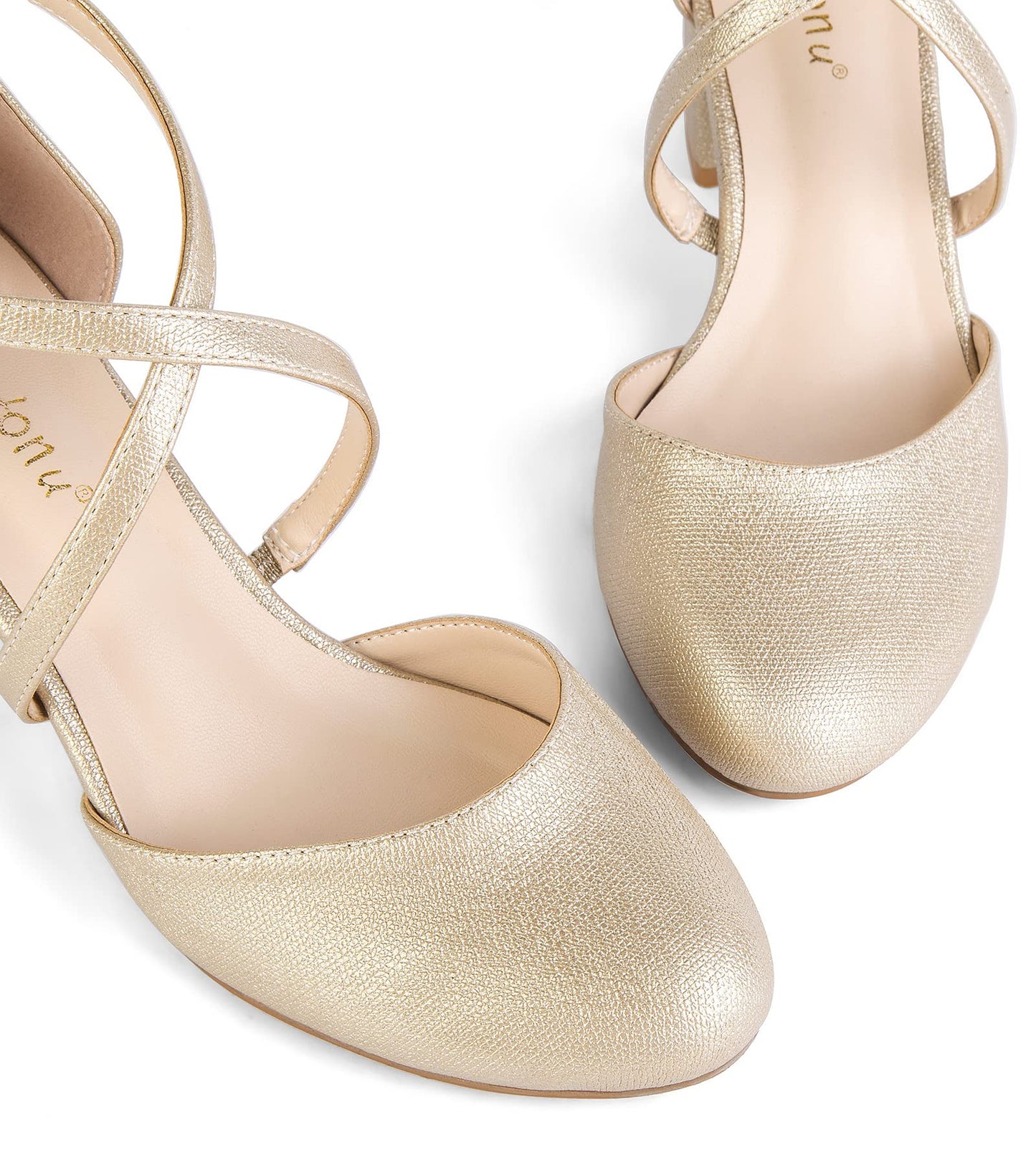 Greatonu Damen Pumps Riemchenpumps Spangenpumps Sandale mit Kreuz Knöchelriemen Blockabsatz Geschlossener Spitze Glitzer Pumps - Perfekt für Hochzeiten und Partys