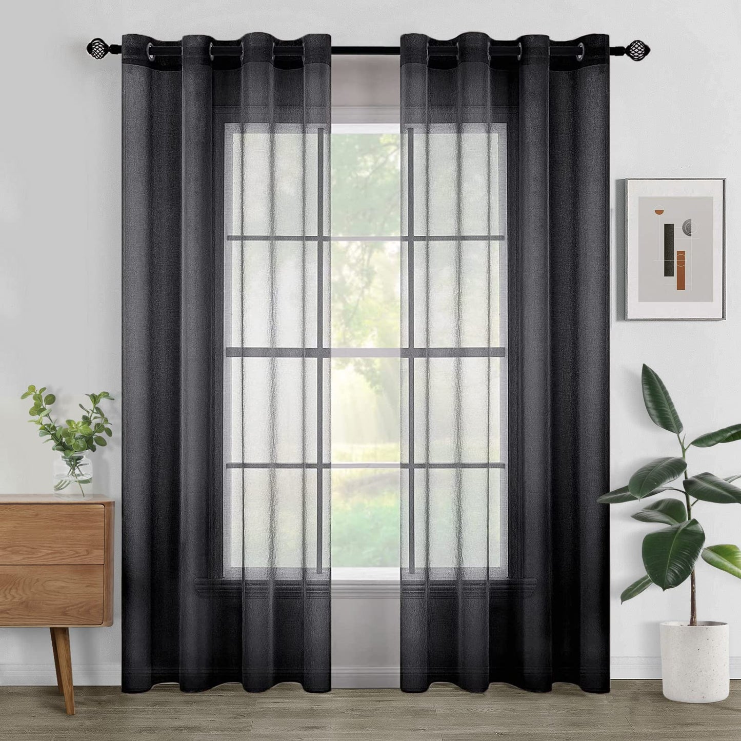 Woaboy Voile Curtains, Short Curtains, Transparent Living Room with Eyelets, Store Curtains for the Bedroom, Eyelet Curtain, Panel Curtain, Loop Curtains, Modern, Set of 2, 140 x 145 cm (W x H), Beige