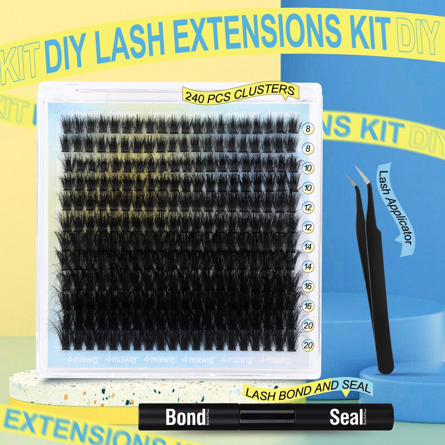 Wimpern Extensions Set Künstliche Wimpern Natürliche DIY Wimpernverlängerung Cluster Wimpern 16MM Individuelle Lashes Kit 40D Nerz Wimpern Fluffy mit Lash Bond und Seal Lash Tweezers