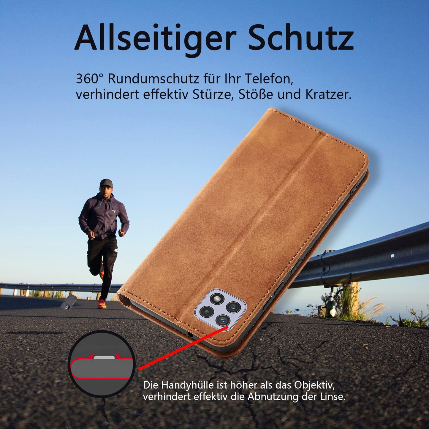 S. Dawezo Hülle für Samsung Galaxy S22 Plus, Premium Leder magnetische Handyhülle mit Ständer, Kartenfach und Brieftasche, Shock Absorbing, kompatibel mit Samsung S22 Plus-Kaffee