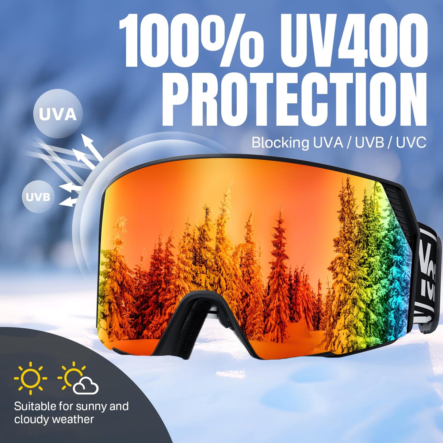YOZISS OTG Ski Goggles for Men and Women, Magnetic Snowboard Goggles Anti-Fog & 100% UV Protection, OTG Ski Goggles Snow Goggles for Skiing & Winter Sports