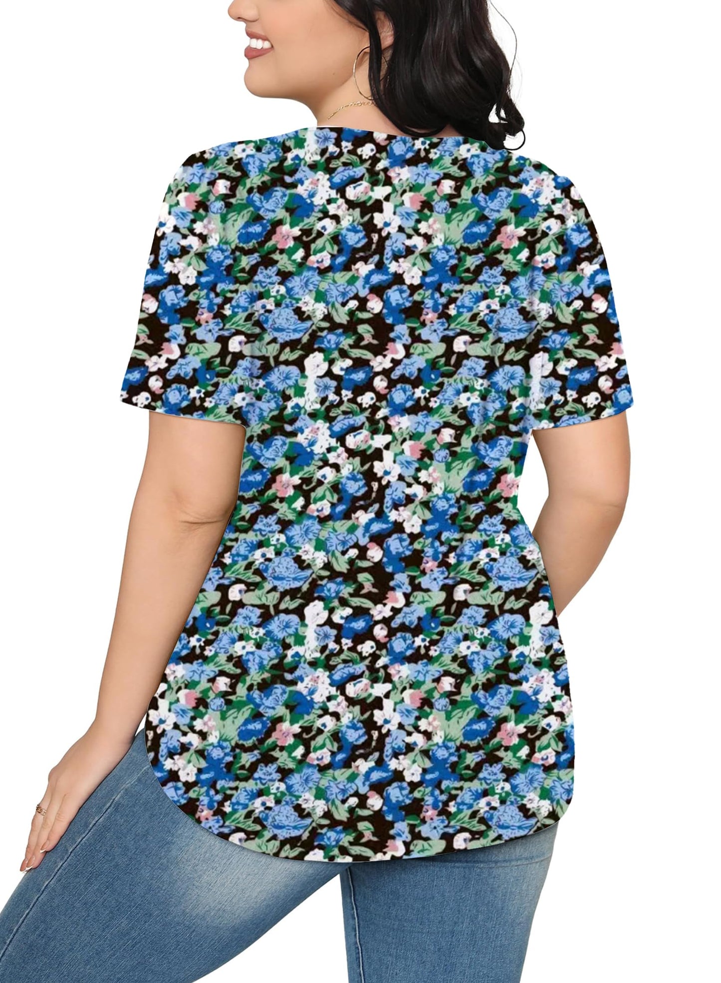 Cuptacc Tshirt Damen Rundhals Mit Falten Locker Puffärmel T-Shirt Elegant Kurzarm Geblümt/Einfarbig Top Damen