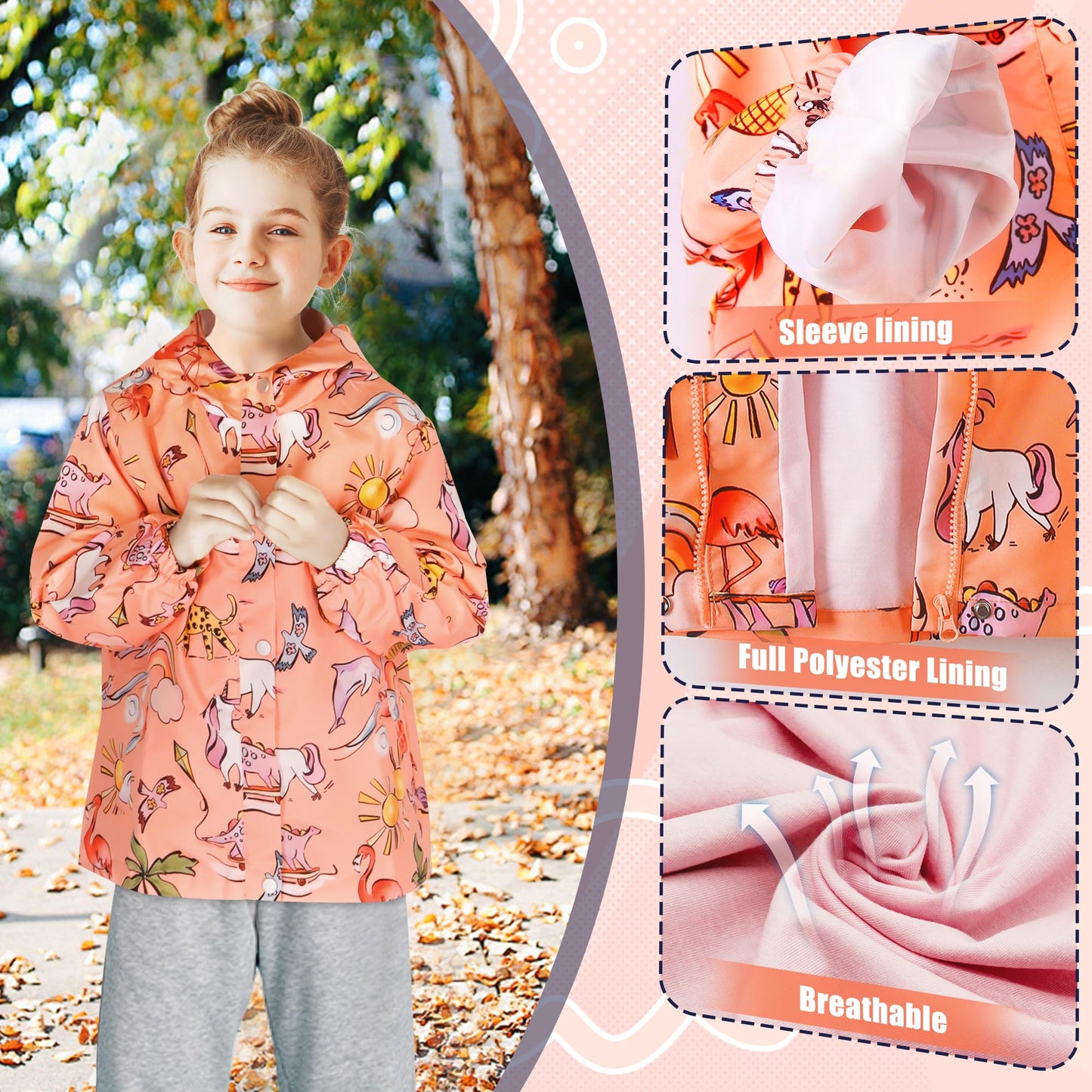 JinBei Children's Waterproof Jacket Children's Hooded Coat Windproof Jackets Long Sleeve Jacket Outdoor Lightweight Zip Coat for Boys & Girls Size 98-134