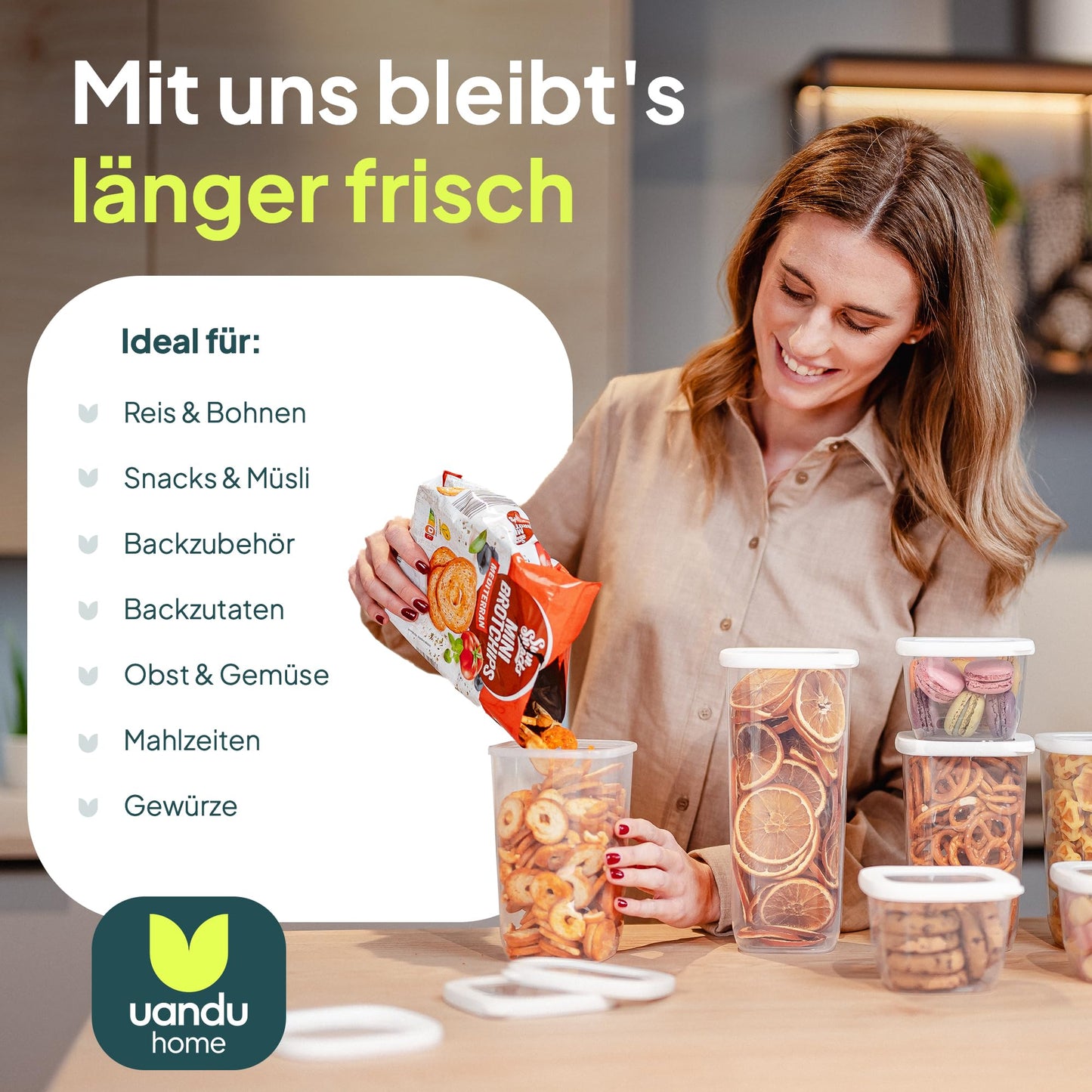 uandu Vorratsdosen mit Deckel Luftdicht - 12er Vorratsbehälter Set | Aufbewahrungsbox Küche Aufbewahrung & Organisation | BPA Frei | Küchen Organizer | Vorratsdosen für alle trockenen Lebensmittel
