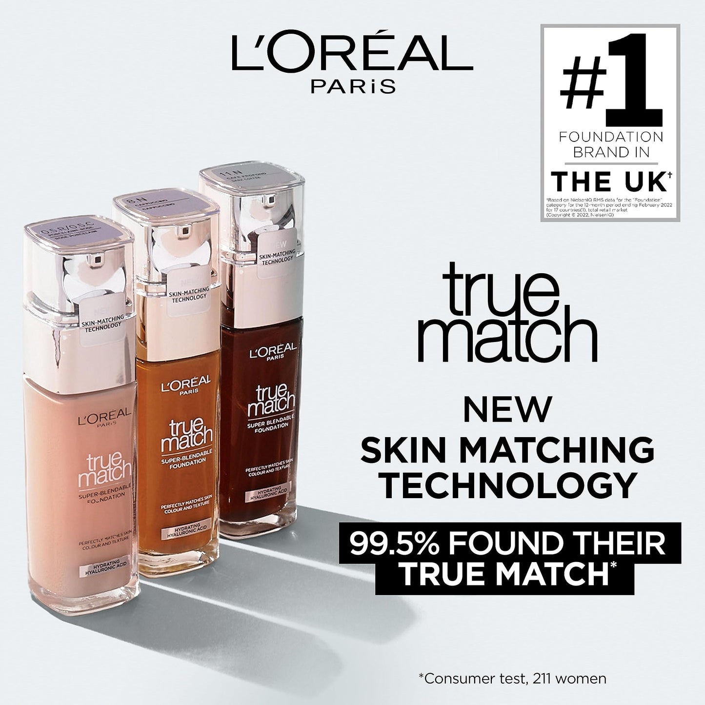 L'Oréal Paris Make up, Flüssige Foundation mit Hyaluron und Aloe Vera, True Match Make-Up, Nr. 5.N Sand, 30 ml
