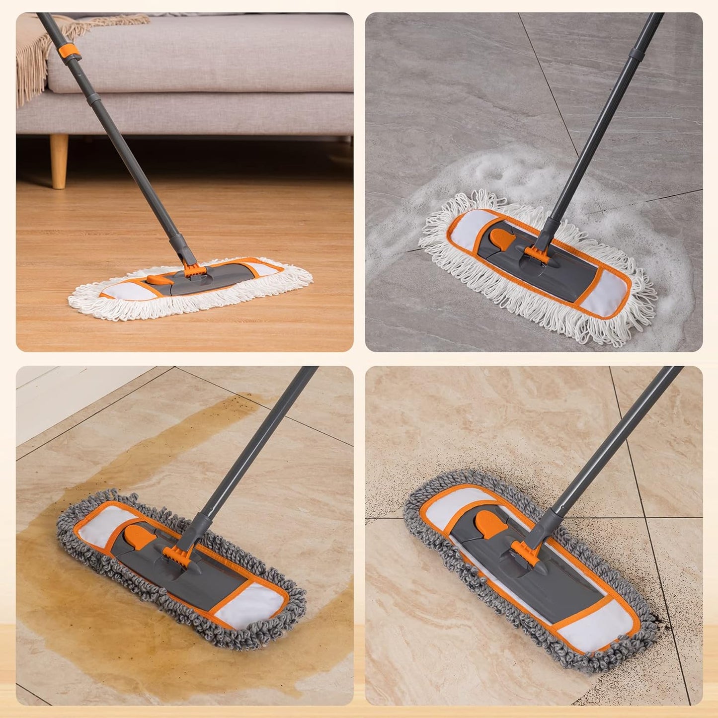CLEANHOME Nass- & Trockenmopps für den Haushalt,Bodenwischer Set mit 3 Verschiedenen Waschbaren Mopp-Pads und Ausziehbarem langem Griff, Wischer Boden,Wischmopp for Hardwood,Marble,Tile Floor Mopping.