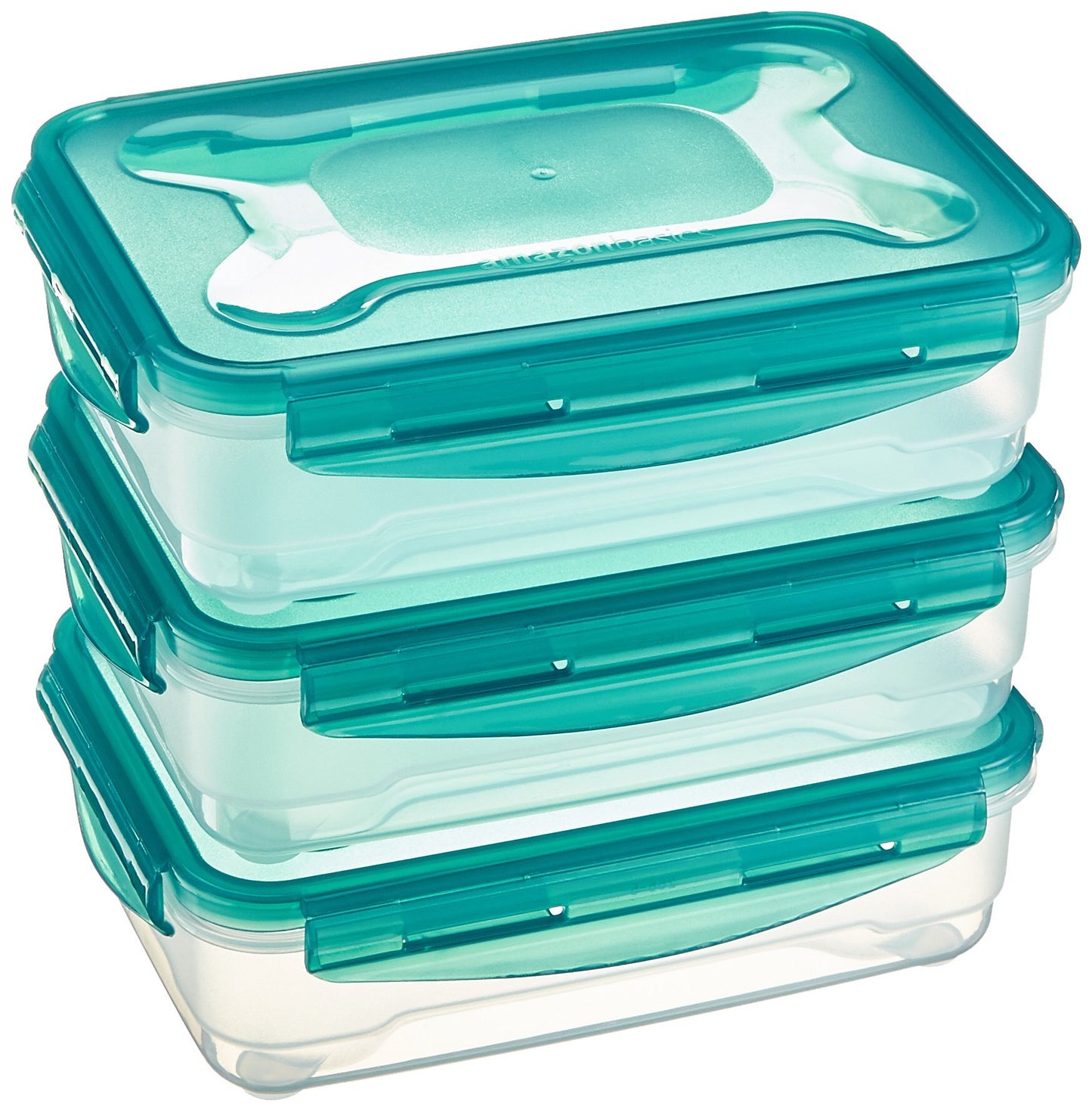 Amazon Basics Gefrierbehälter im Set, mit Deckel, luftdicht, auslaufsicher, stapelbar, für Kühlschrank/Gefriertruhe, BPA-frei, Kunststoff, mikrowellen- und spülmaschinenfest, 3 x 0.6 l, hellblau