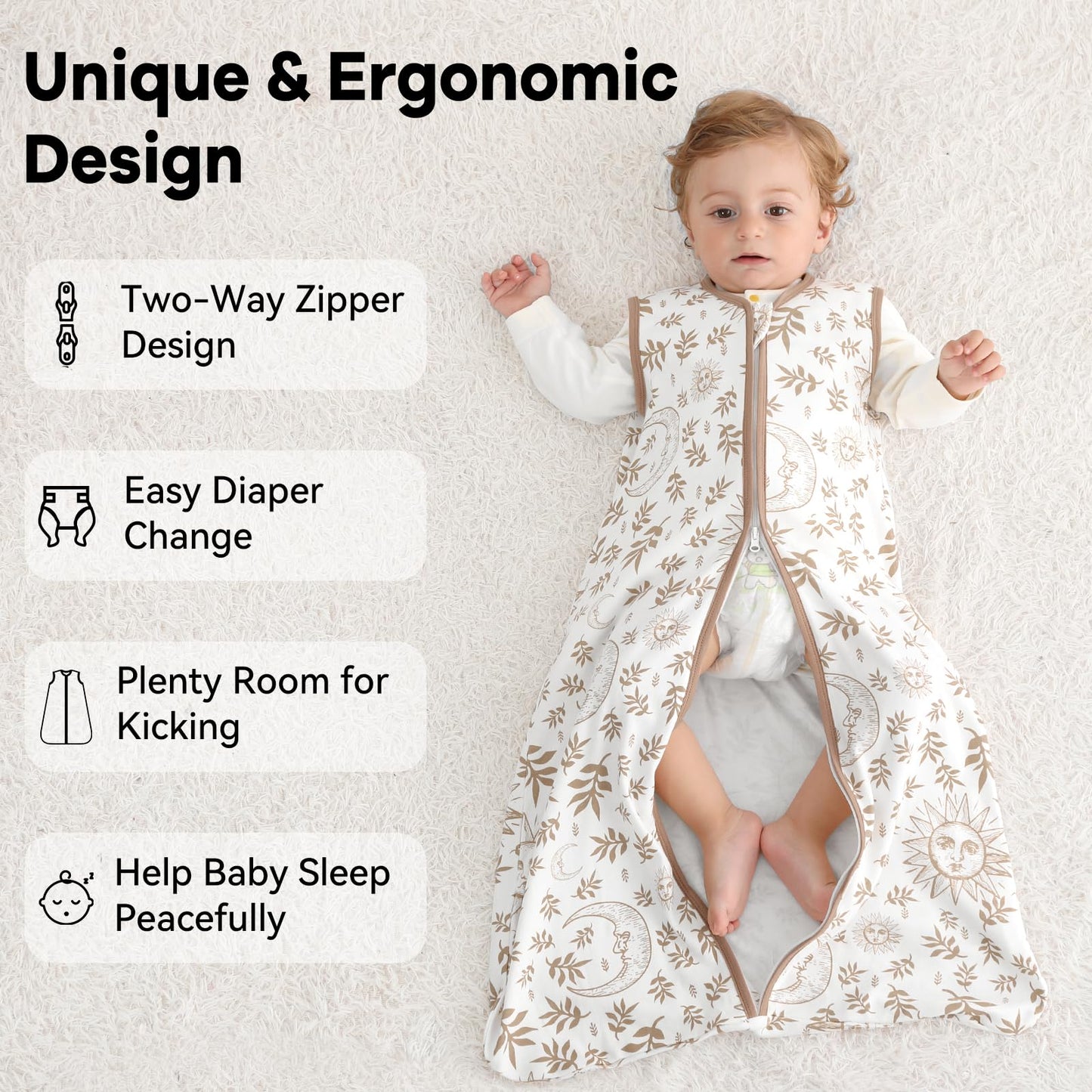 Unnivoll Schlafsack Baby 1.5 Tog Babyschlafsack 0-6 Monate 2er Pack Schlafsack Winter Herbst 67 cm für Jungen Mädchen Neugeborene Kaffee