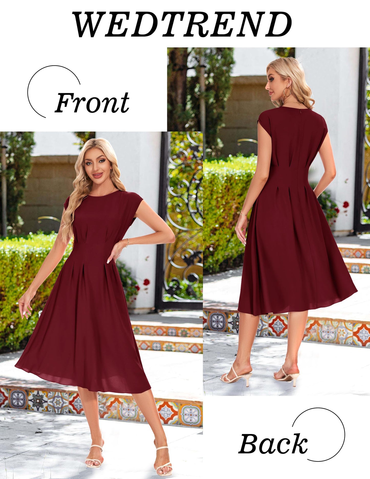 Wedtrend Cocktailkleid Damen Elegant Rockabilly Kleider Damen Midi Cap Sleeves Kleid Festlich Damen 50er Vintage A Linie Abendkleid mit Taschen