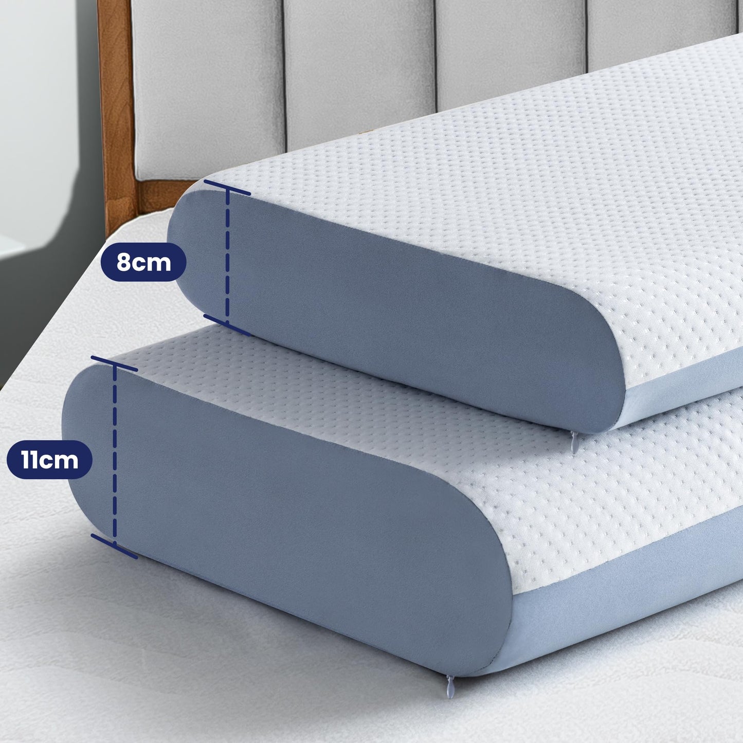 BedStory Kopfkissen, Gel Memory Foam Kissen, Orthopädisches Kissen, Visco Kissen, Nackenstützkissen mit 2 Härte, Ergonomisches Kopfkissen mit Waschbarem Bezug, 40x60x11cm, blau