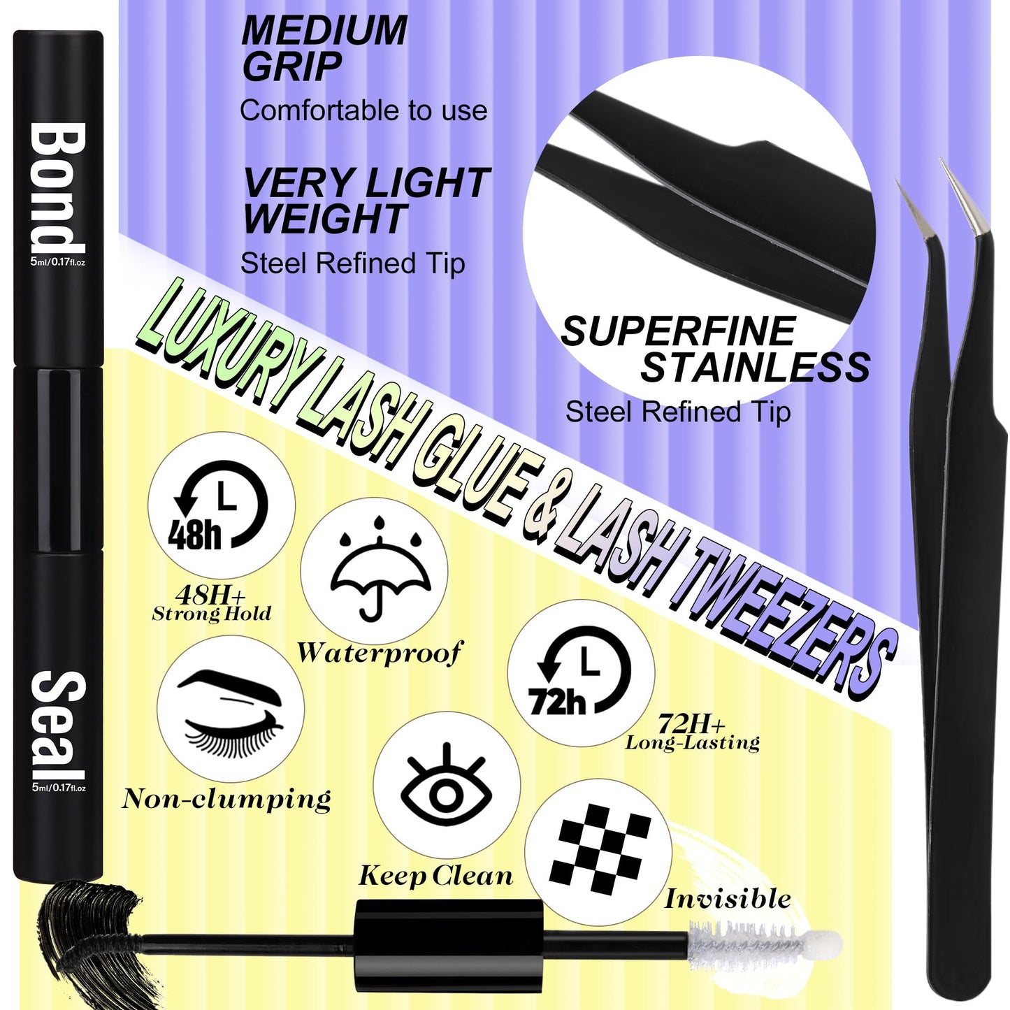 Wimpern Extensions Set Künstliche Wimpern Natürliche DIY Wimpernverlängerung Cluster Wimpern 16MM Individuelle Lashes Kit 40D Nerz Wimpern Fluffy mit Lash Bond und Seal Lash Tweezers