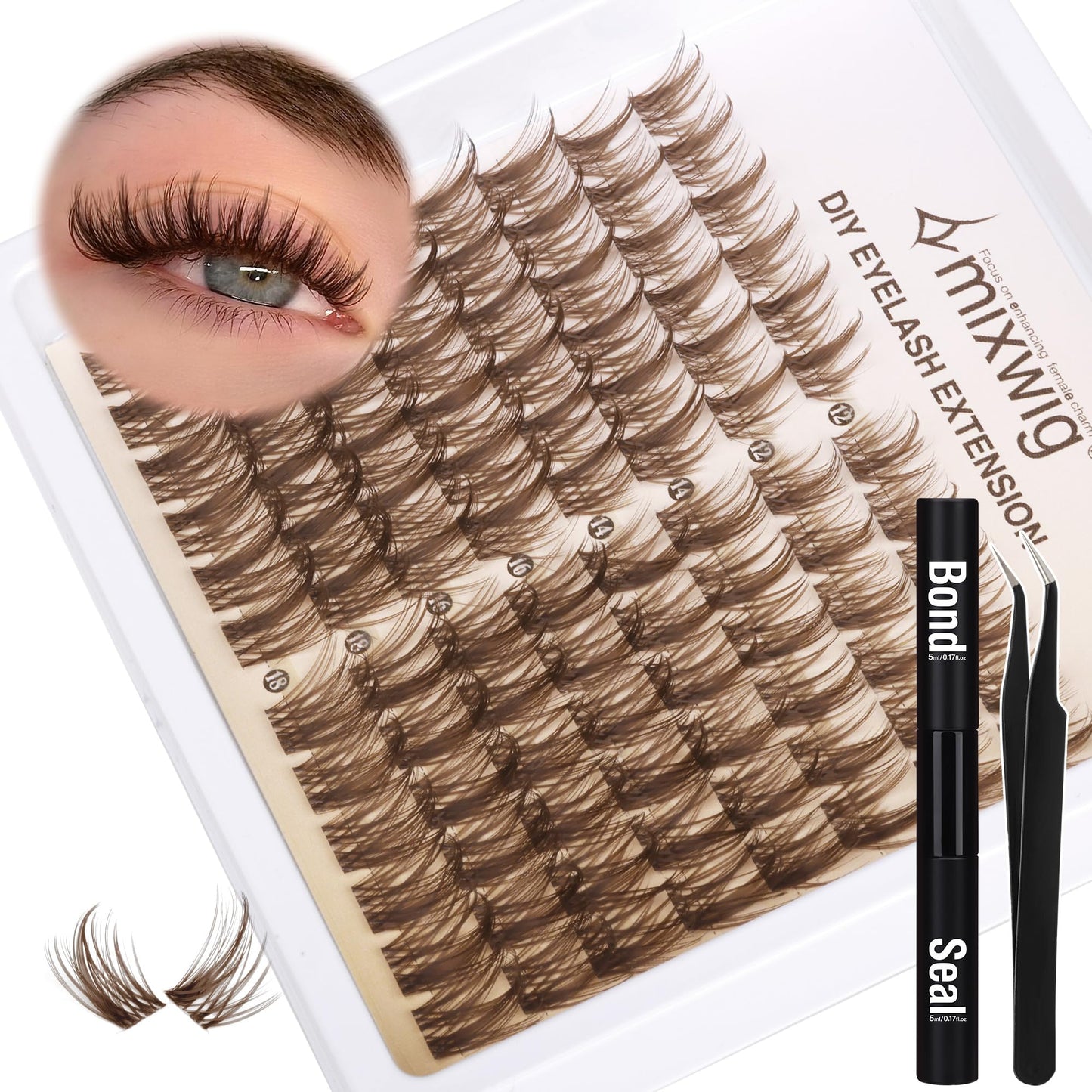 Wimpern Extensions Set Künstliche Wimpern Natürliche DIY Wimpernverlängerung Cluster Wimpern 16MM Individuelle Lashes Kit 40D Nerz Wimpern Fluffy mit Lash Bond und Seal Lash Tweezers