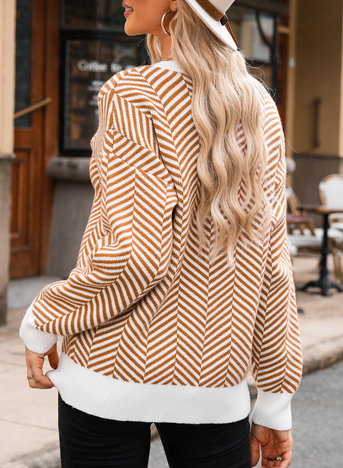 Dokotoo Damen Pullover Elegant Rundhals Gestreifter Strickpullover Warm Herbst Winterpullover Pulli Sweater S-XXL