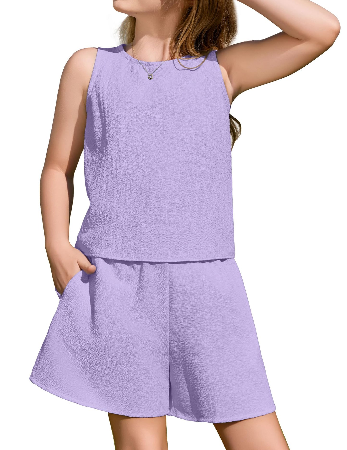 Arshiner Bekleidungssets Mädchen Sommer Lässige Mode Kinder Zweiteilig Kleidung Sets Shorts Einfarbig Tanktop und Shorts Sets Kinder 2-teiliges Strand-Outfits 5-13 Jahre