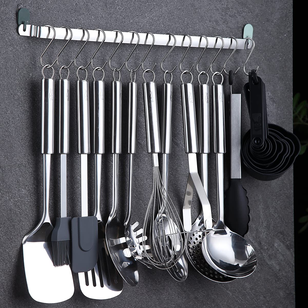 Berglander Küchenutensilien Set 38 teilig, Edelstahl Kochgeschirr Set, Küchenhelfer Kochgeschirr mit Utensilienhalter und Haken zum Aufhängen Spülmaschinenfest
