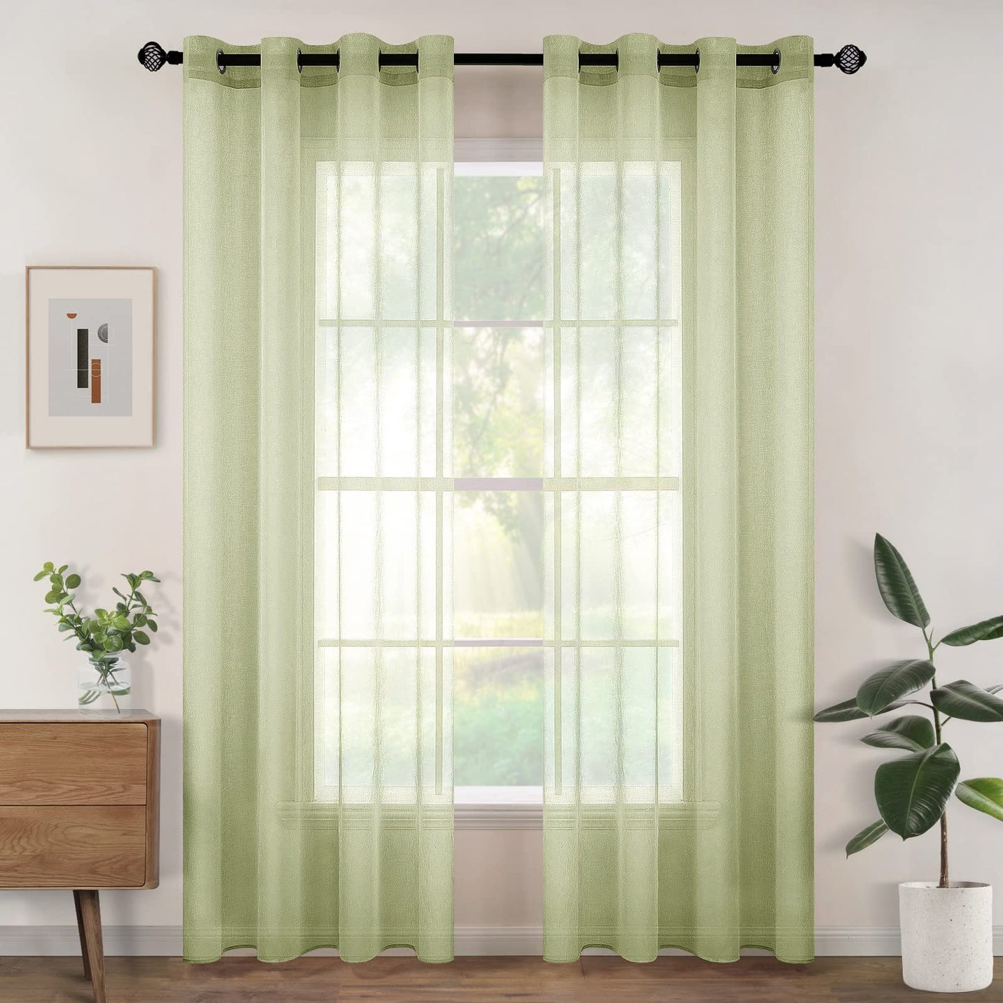 Woaboy Voile Curtains, Short Curtains, Transparent Living Room with Eyelets, Store Curtains for the Bedroom, Eyelet Curtain, Panel Curtain, Loop Curtains, Modern, Set of 2, 140 x 145 cm (W x H), Beige