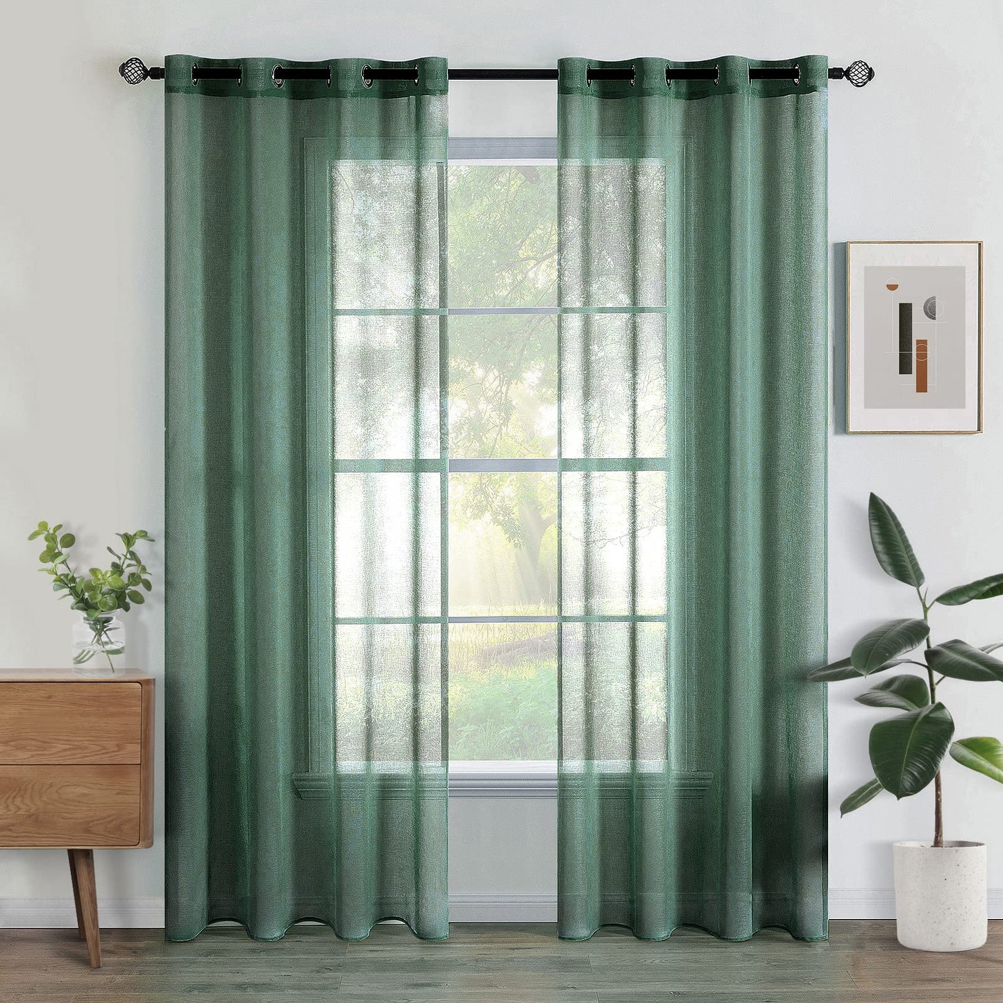 Woaboy Voile Curtains, Short Curtains, Transparent Living Room with Eyelets, Store Curtains for the Bedroom, Eyelet Curtain, Panel Curtain, Loop Curtains, Modern, Set of 2, 140 x 145 cm (W x H), Beige