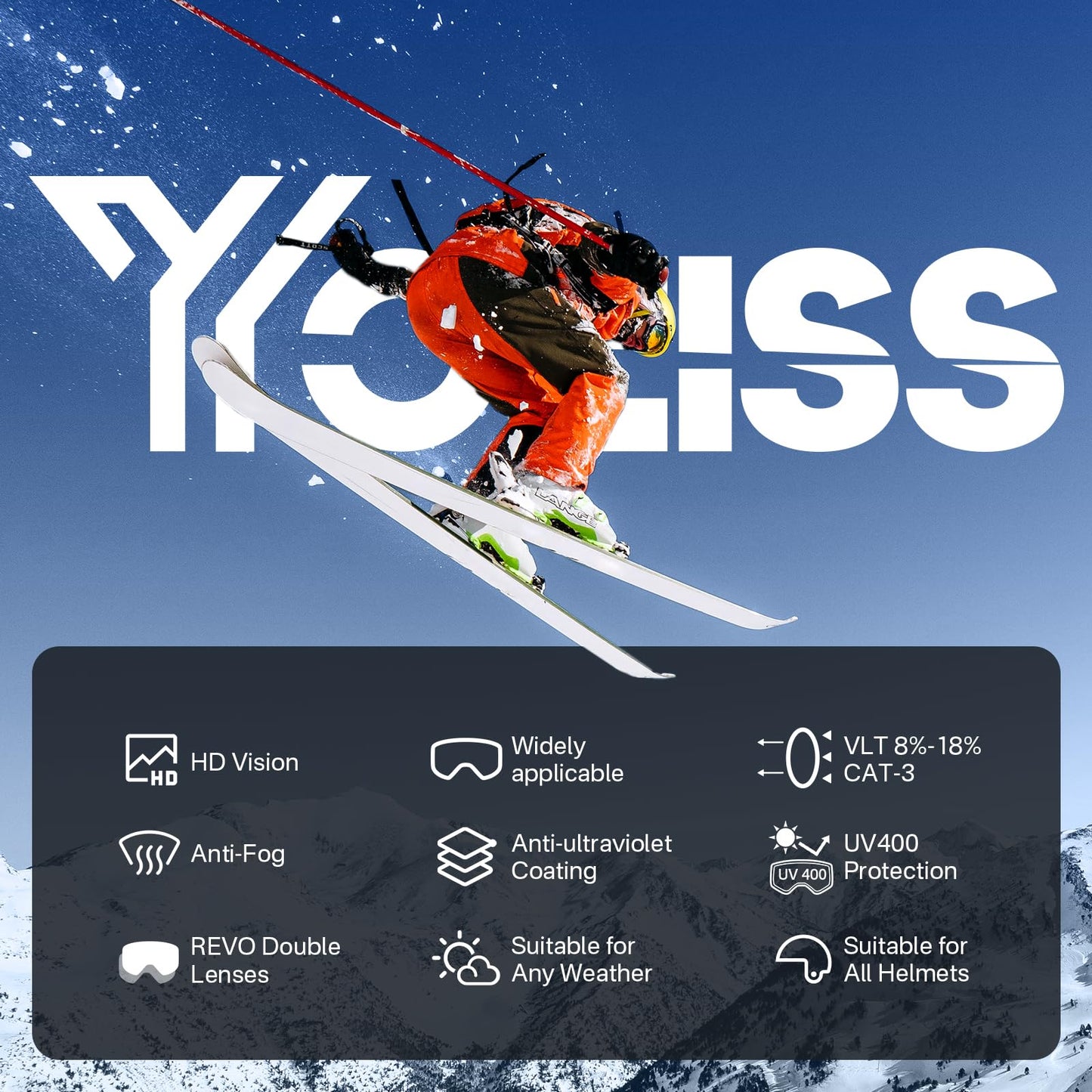 YOZISS OTG Ski Goggles for Men and Women, Magnetic Snowboard Goggles Anti-Fog & 100% UV Protection, OTG Ski Goggles Snow Goggles for Skiing & Winter Sports