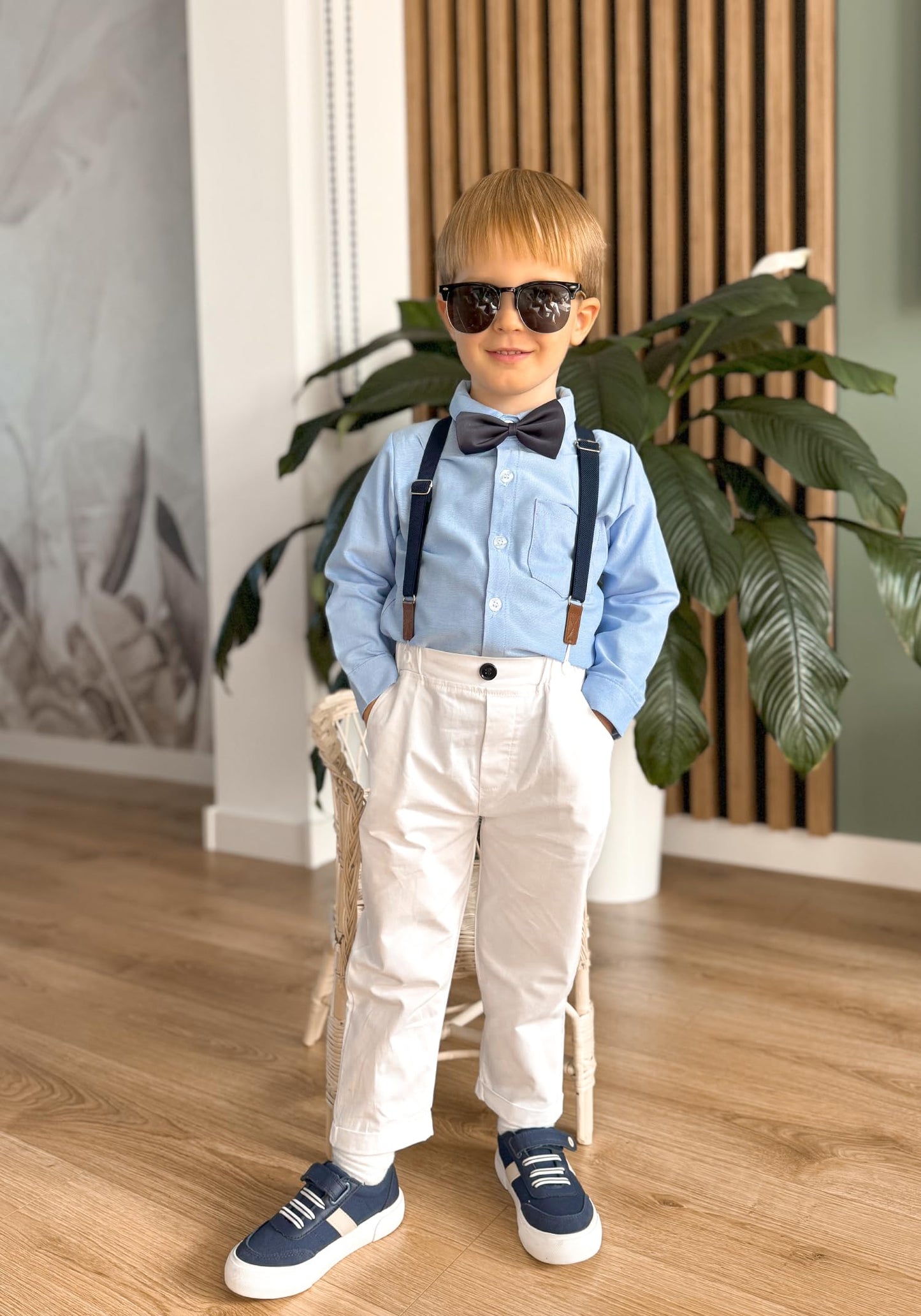 Volunboy Baby Jungen Anzug Set Bekleidung Hemd mit Fliege + Hosenträger Hosen Strampler Anzug