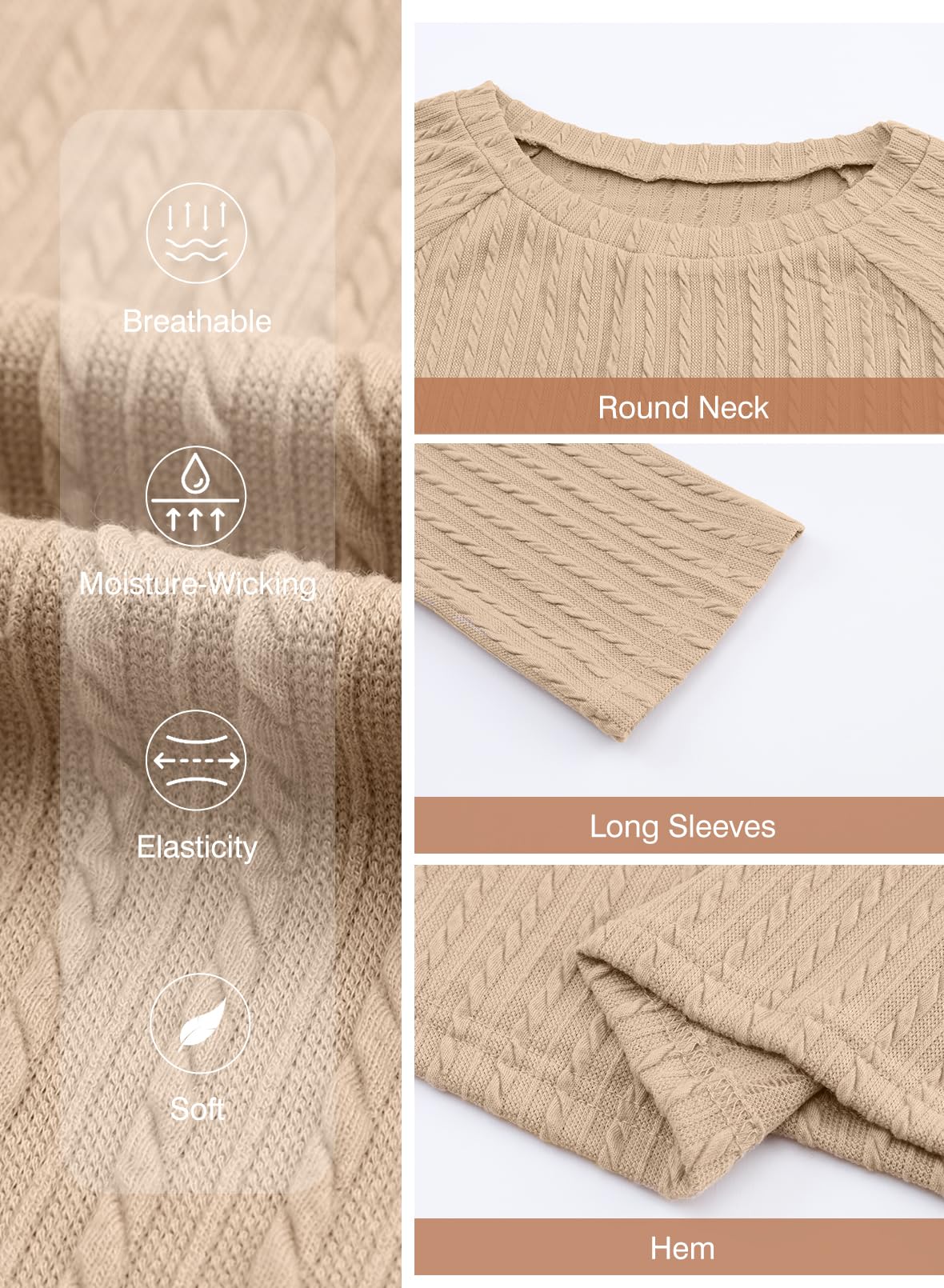 Dokotoo Langarmshirt Damen Rundhals Strickmuster T-Shirt Basic Longsleeve Shirts Herbst Winter Leichte Lässige Oberteile Tunika Pullover S-XXL