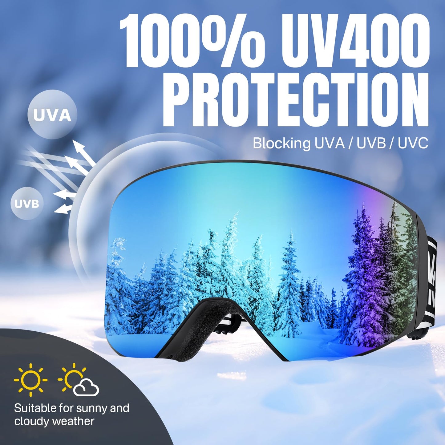 YOZISS OTG Ski Goggles for Men and Women, Magnetic Snowboard Goggles Anti-Fog & 100% UV Protection, OTG Ski Goggles Snow Goggles for Skiing & Winter Sports