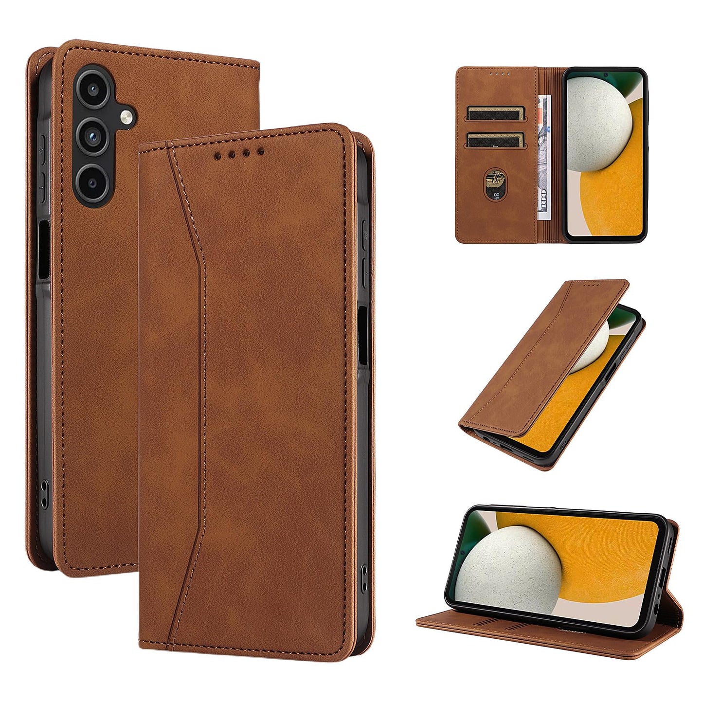 S. Dawezo Hülle für Samsung Galaxy S22 Plus, Premium Leder magnetische Handyhülle mit Ständer, Kartenfach und Brieftasche, Shock Absorbing, kompatibel mit Samsung S22 Plus-Kaffee