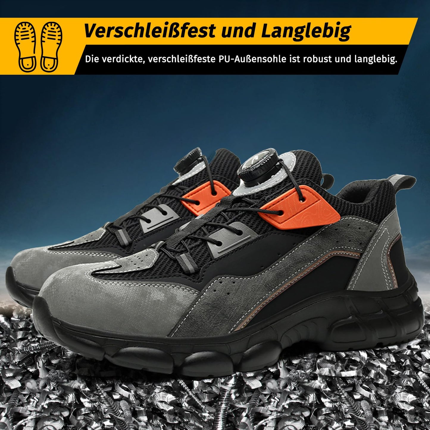 FOGOIN Sicherheitsschuhe Herren S3 Explorer 3.0 Sportliche Arbeitsschuhe Leicht Trends Drehknopf Anti-Smash und Anti-Punktur Arbeit Versicherung Schuhe Unisex