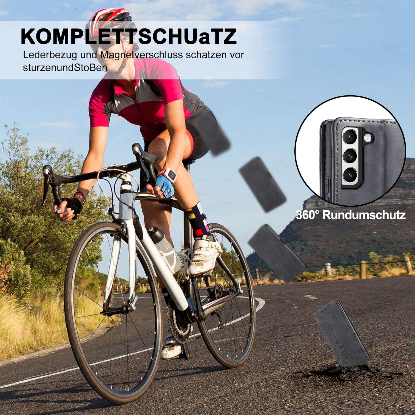 S. Dawezo Hülle für Samsung Galaxy S22 Plus, Premium Leder magnetische Handyhülle mit Ständer, Kartenfach und Brieftasche, Shock Absorbing, kompatibel mit Samsung S22 Plus-Kaffee