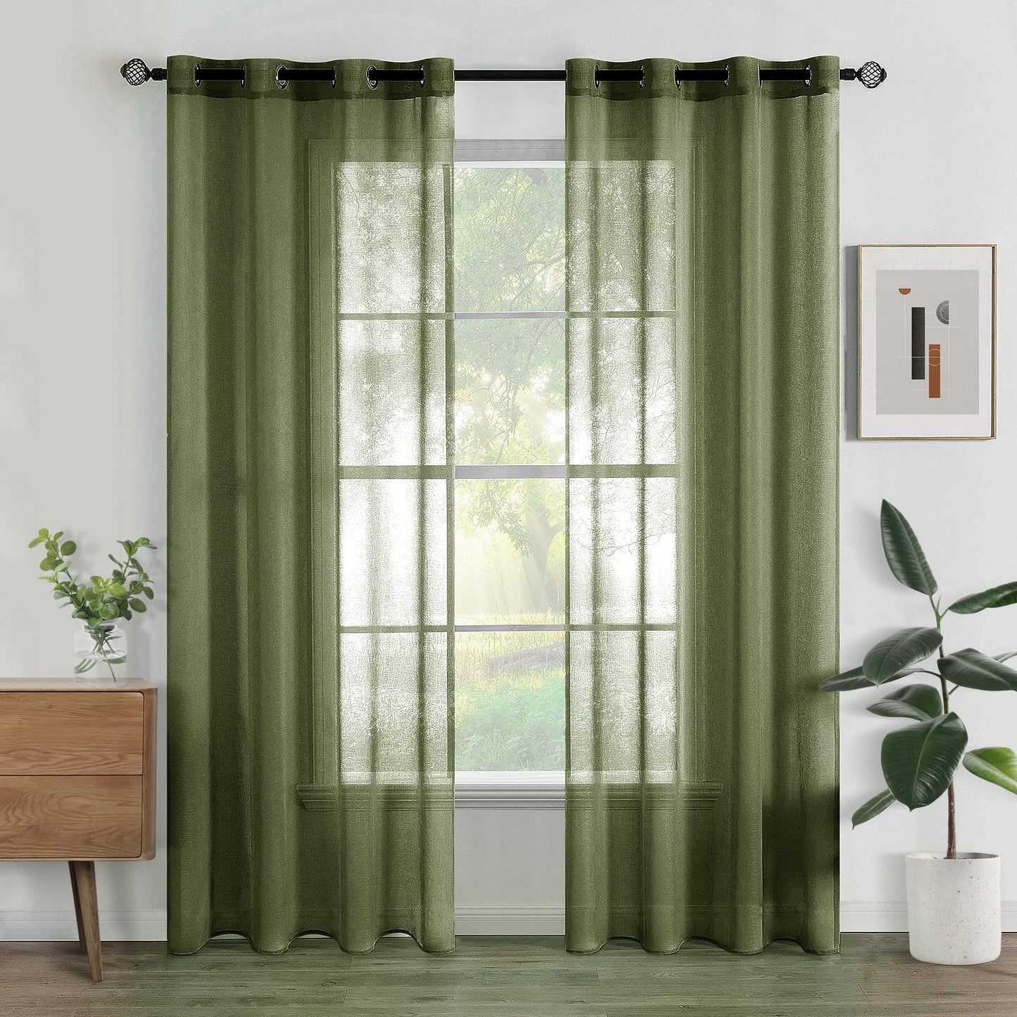 Woaboy Voile Curtains, Short Curtains, Transparent Living Room with Eyelets, Store Curtains for the Bedroom, Eyelet Curtain, Panel Curtain, Loop Curtains, Modern, Set of 2, 140 x 145 cm (W x H), Beige