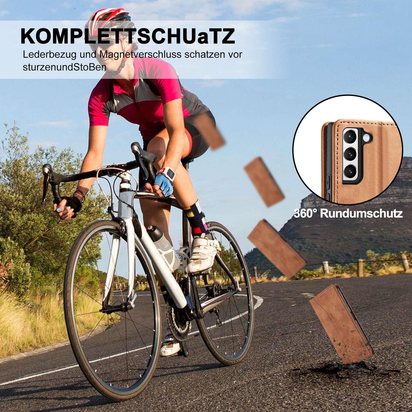 S. Dawezo Hülle für Samsung Galaxy S22 Plus, Premium Leder magnetische Handyhülle mit Ständer, Kartenfach und Brieftasche, Shock Absorbing, kompatibel mit Samsung S22 Plus-Kaffee