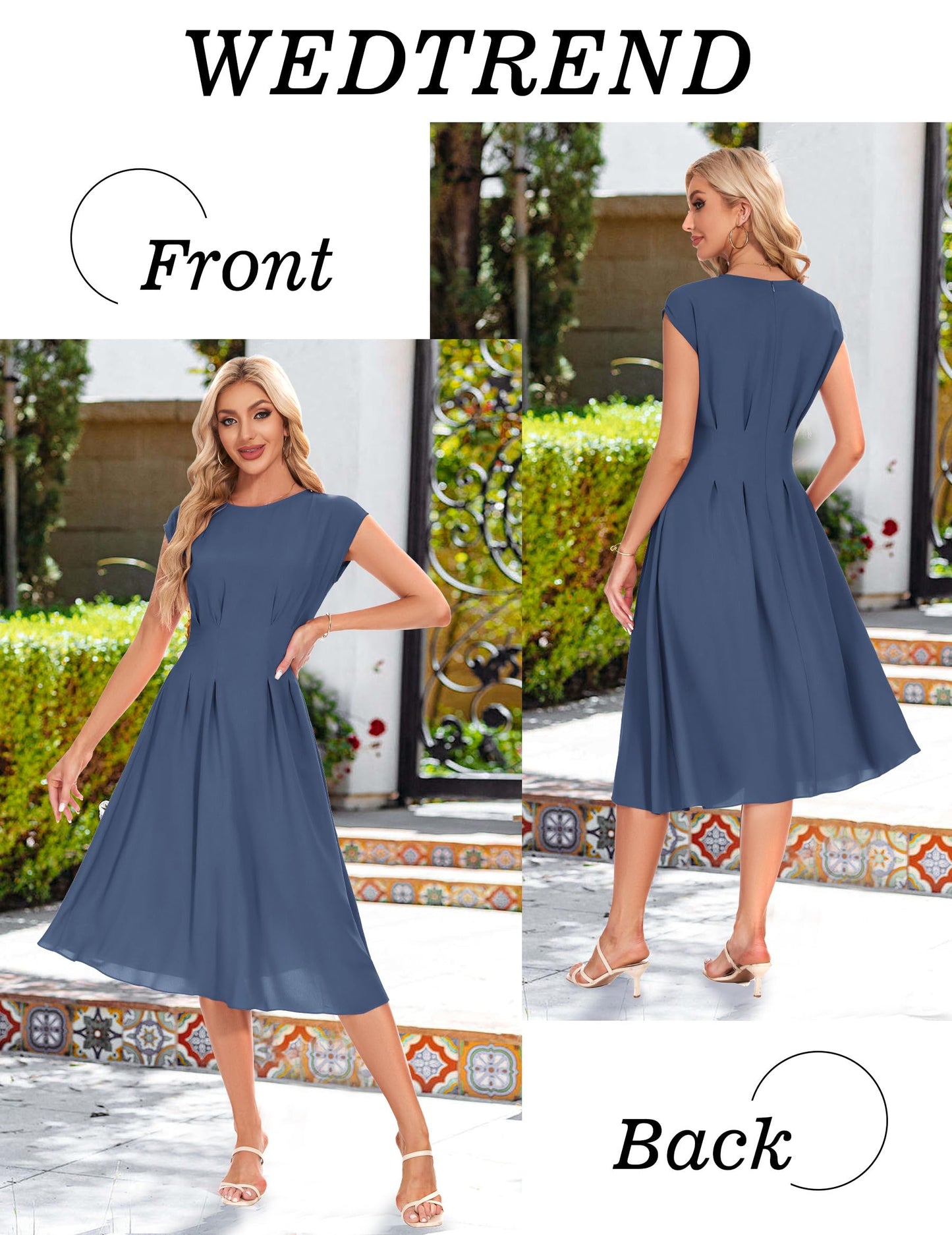 Wedtrend Cocktailkleid Damen Elegant Rockabilly Kleider Damen Midi Cap Sleeves Kleid Festlich Damen 50er Vintage A Linie Abendkleid mit Taschen
