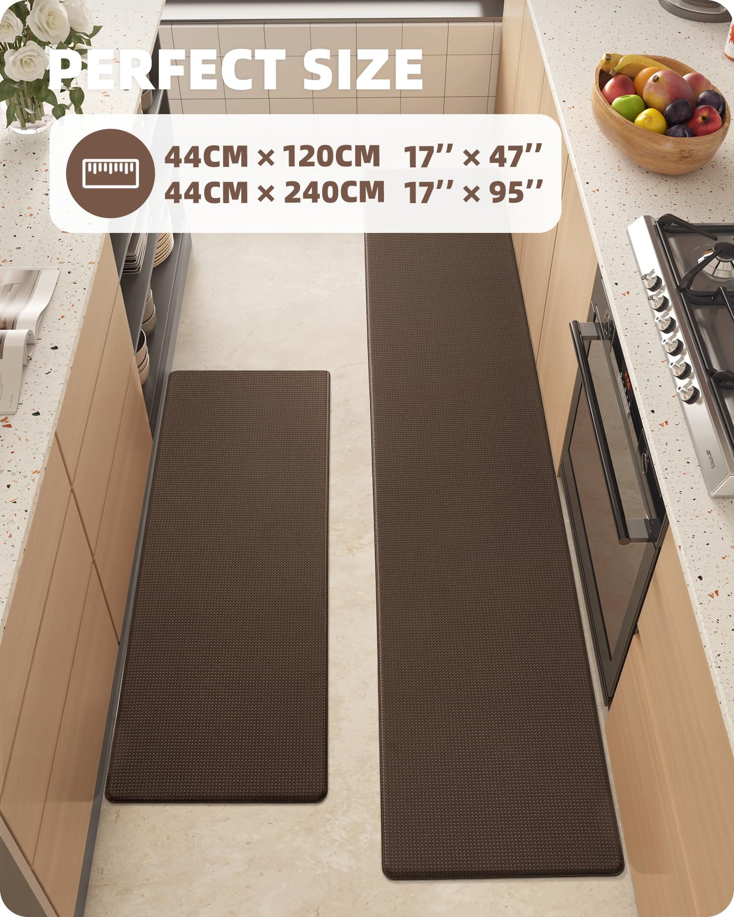 Color G Küchenläufer 2 Stück, küchenteppich waschbar rutschfest, Teppich küche mit Ölfest und Wasserdicht, Gummirücken Küchenmatte für Esszimmer, Küche, läufer Flur(44x150CM + 44x150CM, Schwarz)