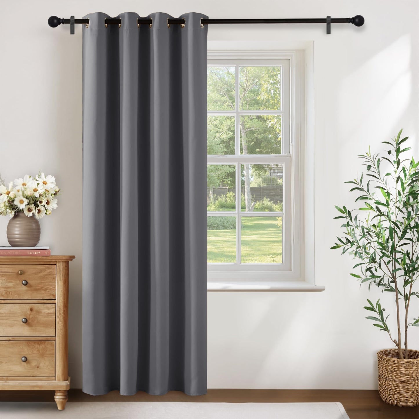 KGORGE Blackout Curtain Grey with Eyelets Door Curtain 200 cm Long - 1 Piece H 200 x W 140 cm Thermal Curtain Front Door Curtains Opaque Living Room Door Curtain Darkening Curtains Blackout