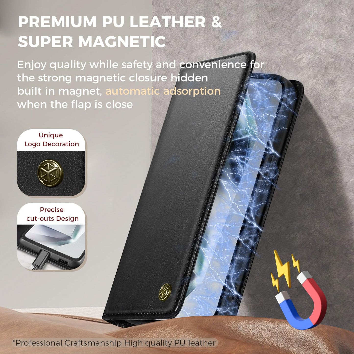 GUCASBE Handyhülle für Samsung Galaxy S24 Ultra Hülle, Premium Lederhülle Klappbar Flip Case RFID Schutzhülle Kartenfach Standfunktion Klapphülle Handytasche für Samsung Galaxy S24 Ultra - Schwarz