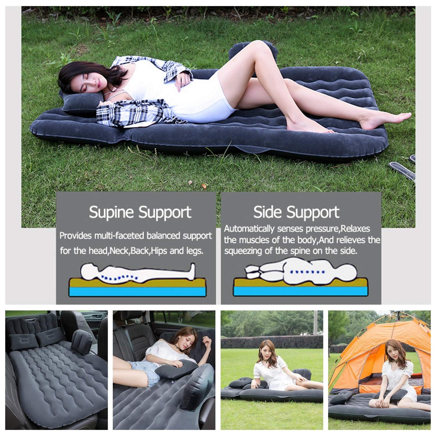Icelus Auto Matratze SUV Luftmatratze with Luftpumpe 195 * 130 * 15 cm Aufblasbare Camping Kombi Luftbett für Auto Rücksitz Dickere Kofferraum Matratze Bett für Camping Outdoor Traveling