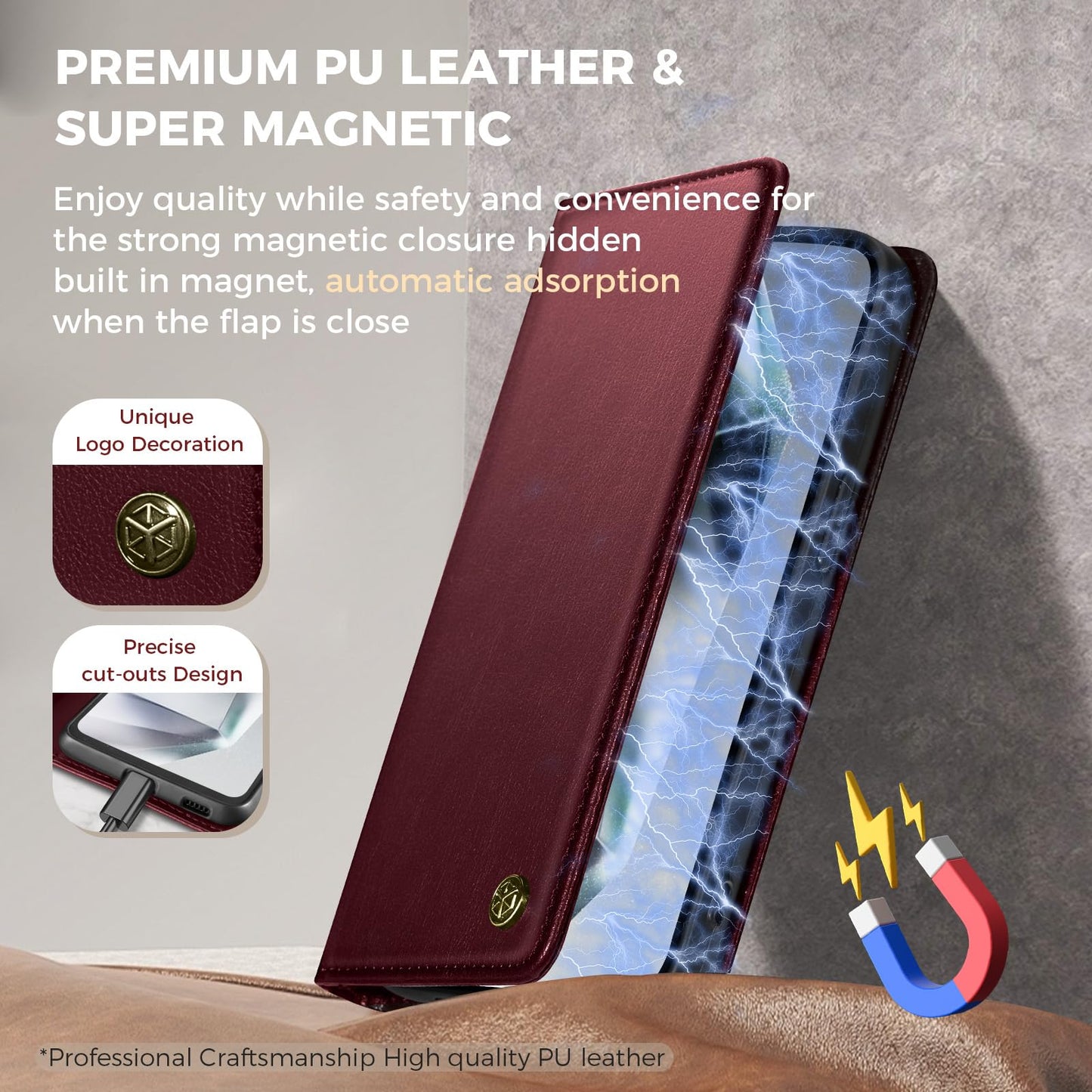 GUCASBE Handyhülle für Samsung Galaxy S24 Ultra Hülle, Premium Lederhülle Klappbar Flip Case RFID Schutzhülle Kartenfach Standfunktion Klapphülle Handytasche für Samsung Galaxy S24 Ultra - Schwarz