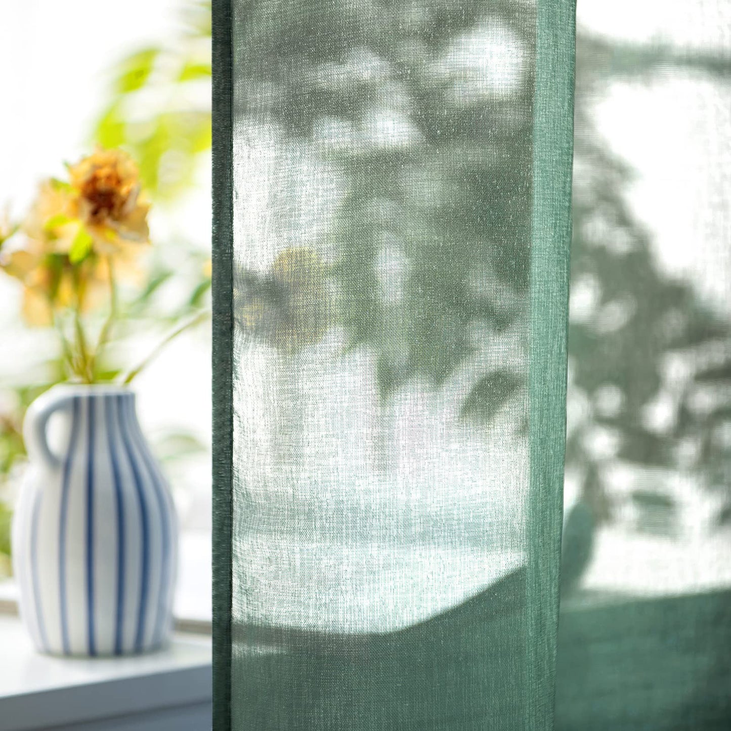 Woaboy Voile Curtains, Short Curtains, Transparent Living Room with Eyelets, Store Curtains for the Bedroom, Eyelet Curtain, Panel Curtain, Loop Curtains, Modern, Set of 2, 140 x 145 cm (W x H), Beige