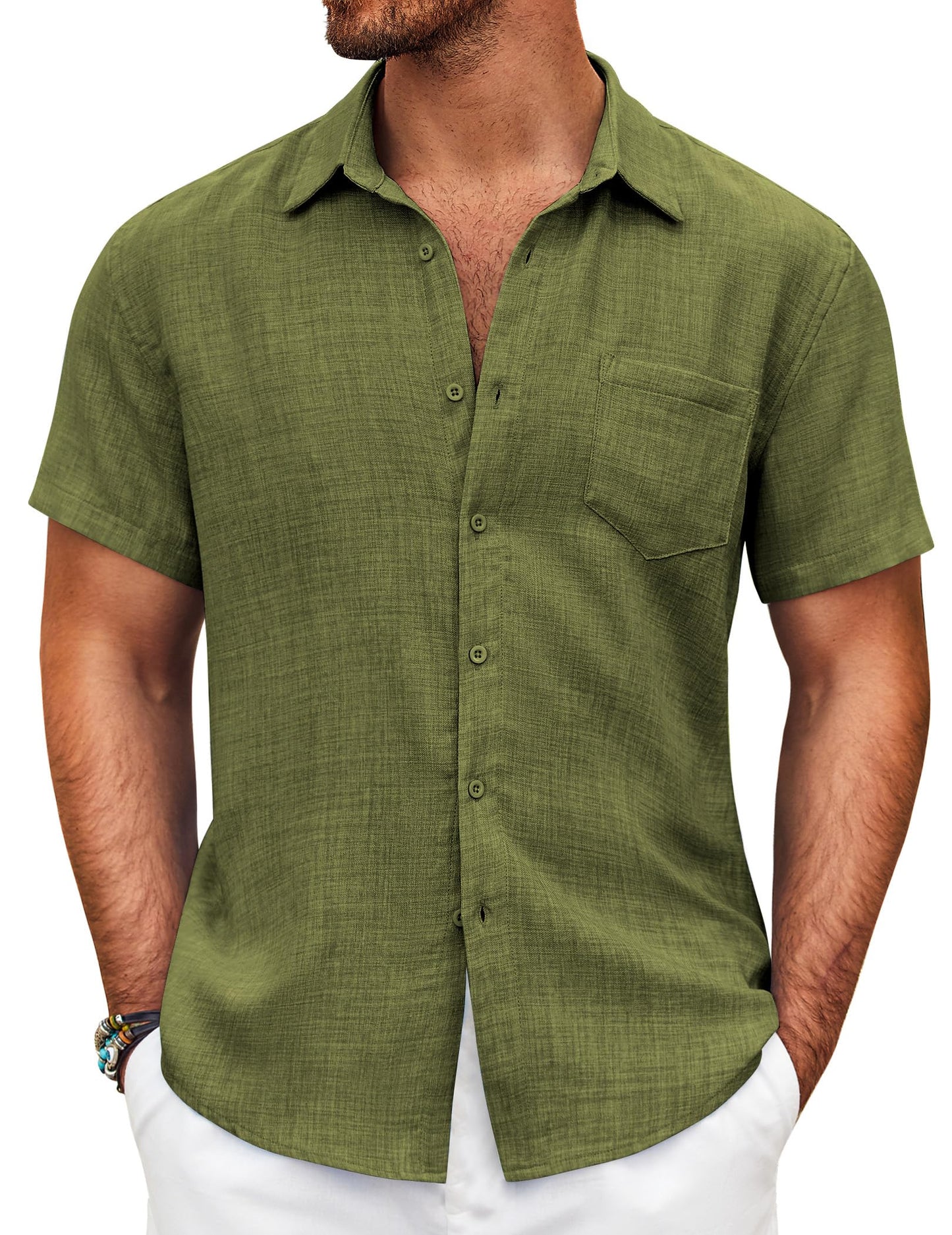 COOFANDY Herren Hemd Kurzarm Sommer Freizeit Männer Hemden Leicht Strand Regular Fit Hemd mit Brusttasche