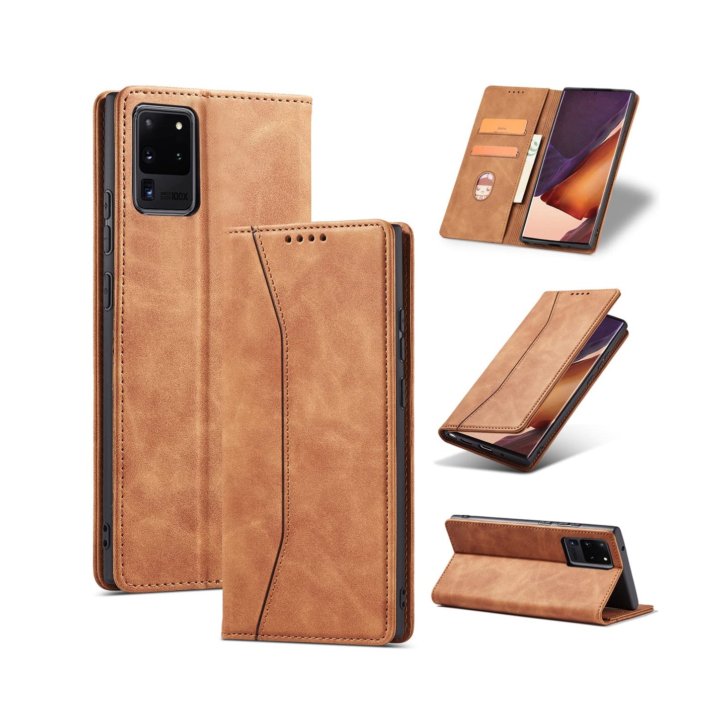S. Dawezo Hülle für Samsung Galaxy S22 Plus, Premium Leder magnetische Handyhülle mit Ständer, Kartenfach und Brieftasche, Shock Absorbing, kompatibel mit Samsung S22 Plus-Kaffee